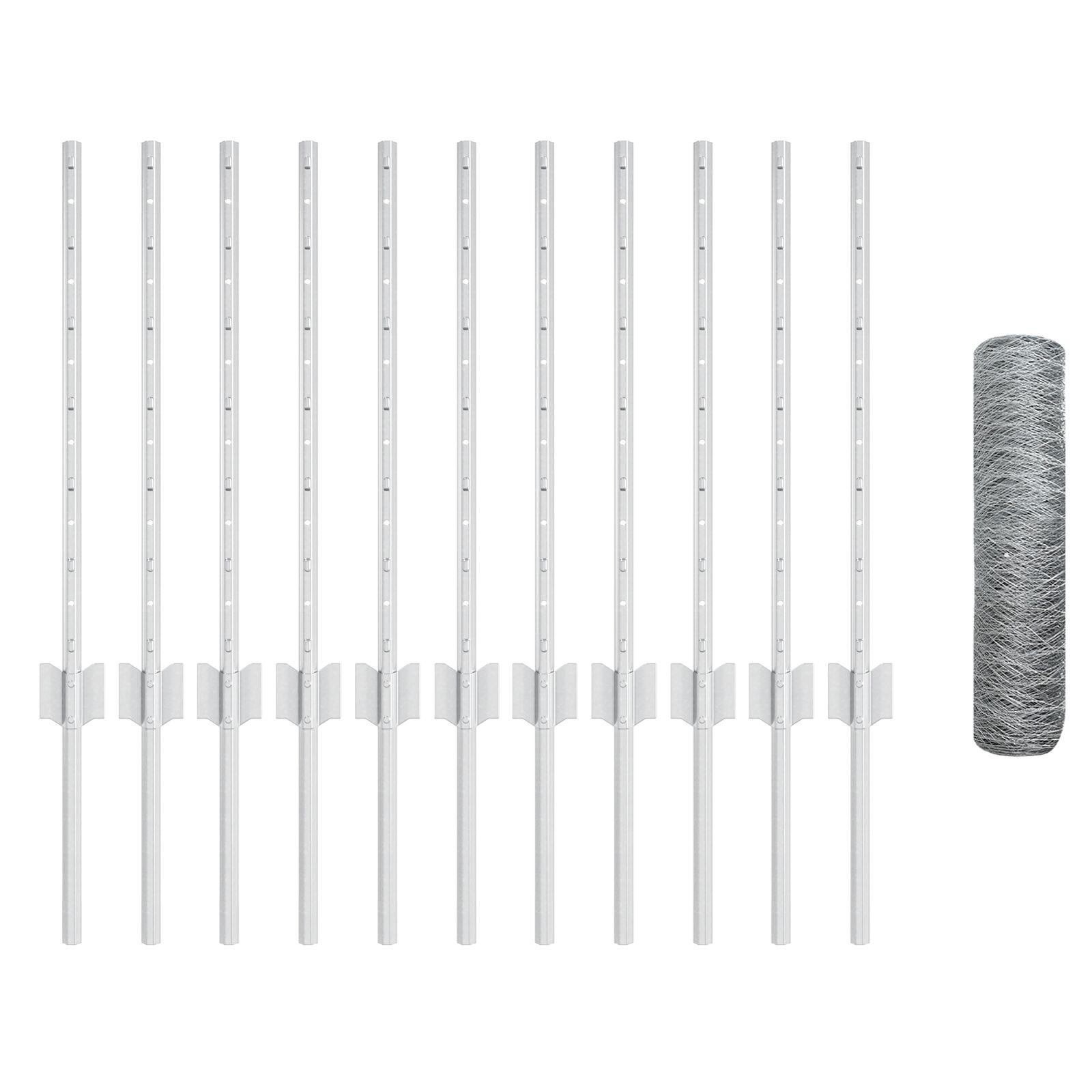 Stolper til hegn 11 stk U-kanal 60 cm galvaniseret stål, Sekskantet hegn 0.6x25 m galvaniseret stål