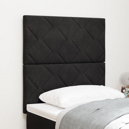 Senggavl med Diamantblok Mønster i Sort, 80 cm Fløjl, Senggavl med Diamantblok Mønster i Sort, 160 cm Fløjl