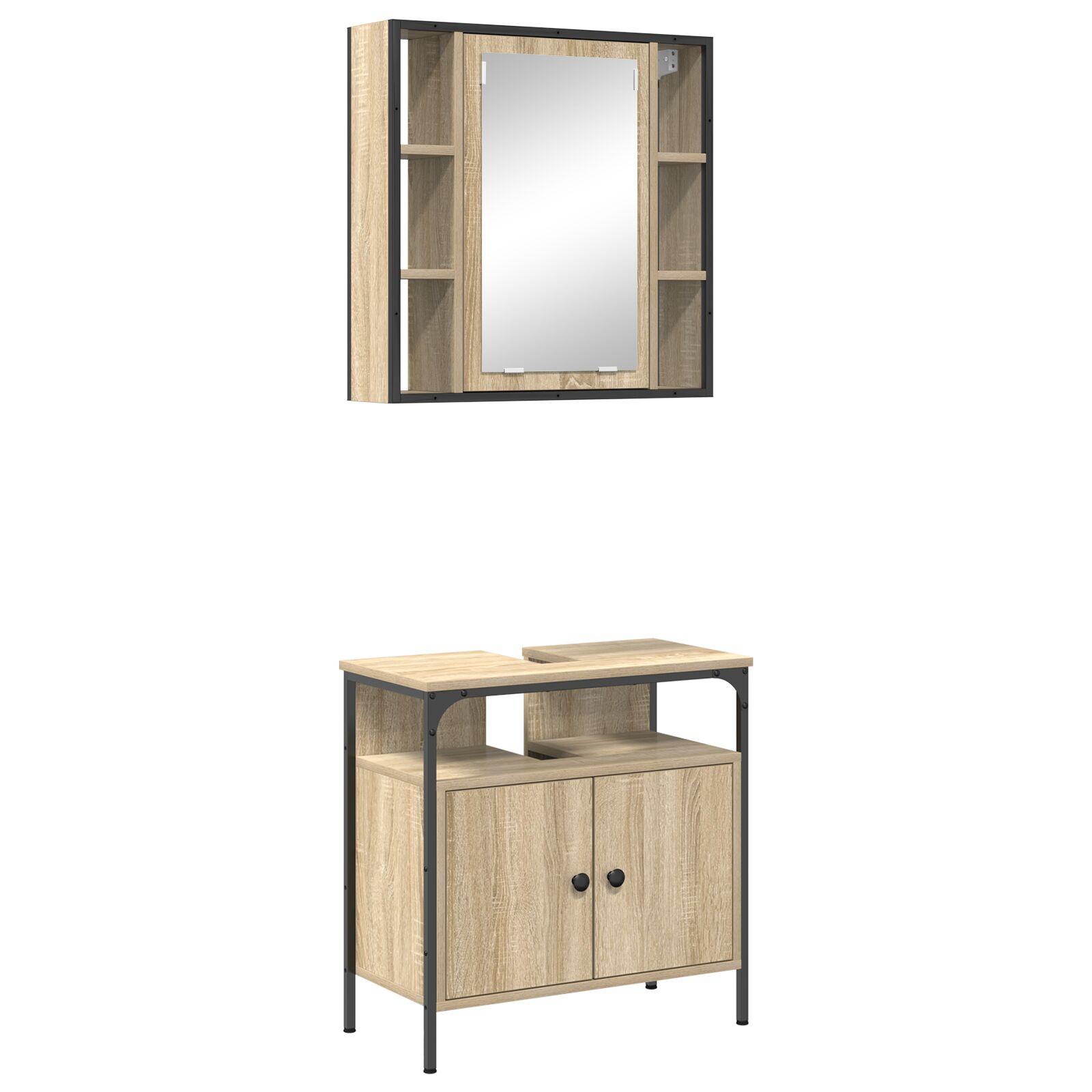 Badeværelsesmøbel sæt med hylde 2 stk Brun 60 x 30 x 60 cm billede