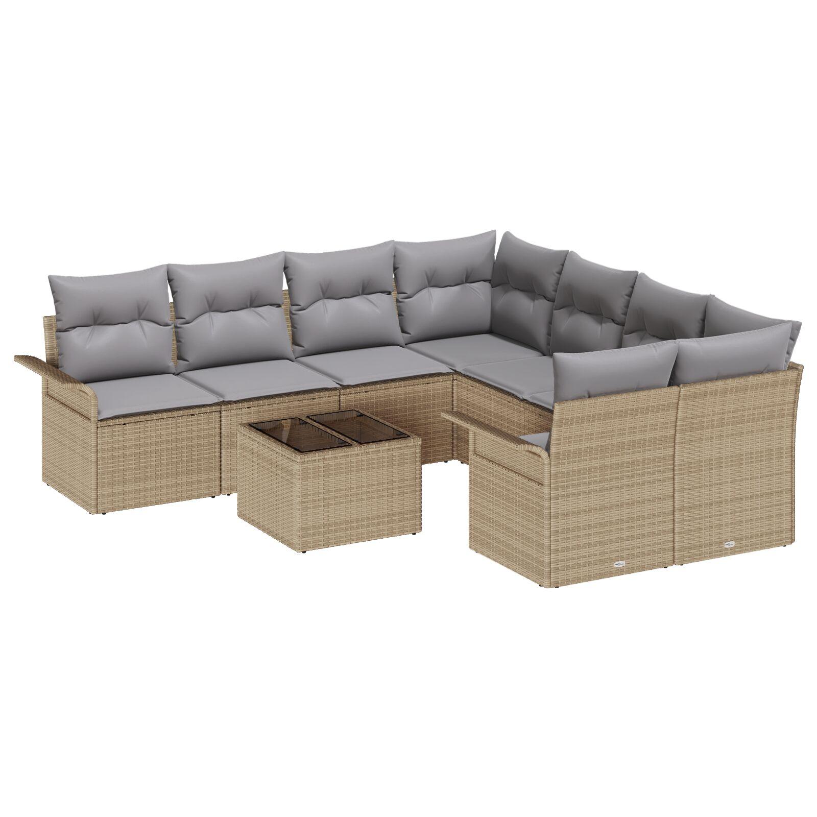 Havesofa Sæt 9 Dele Poly Rattan - beige og grå