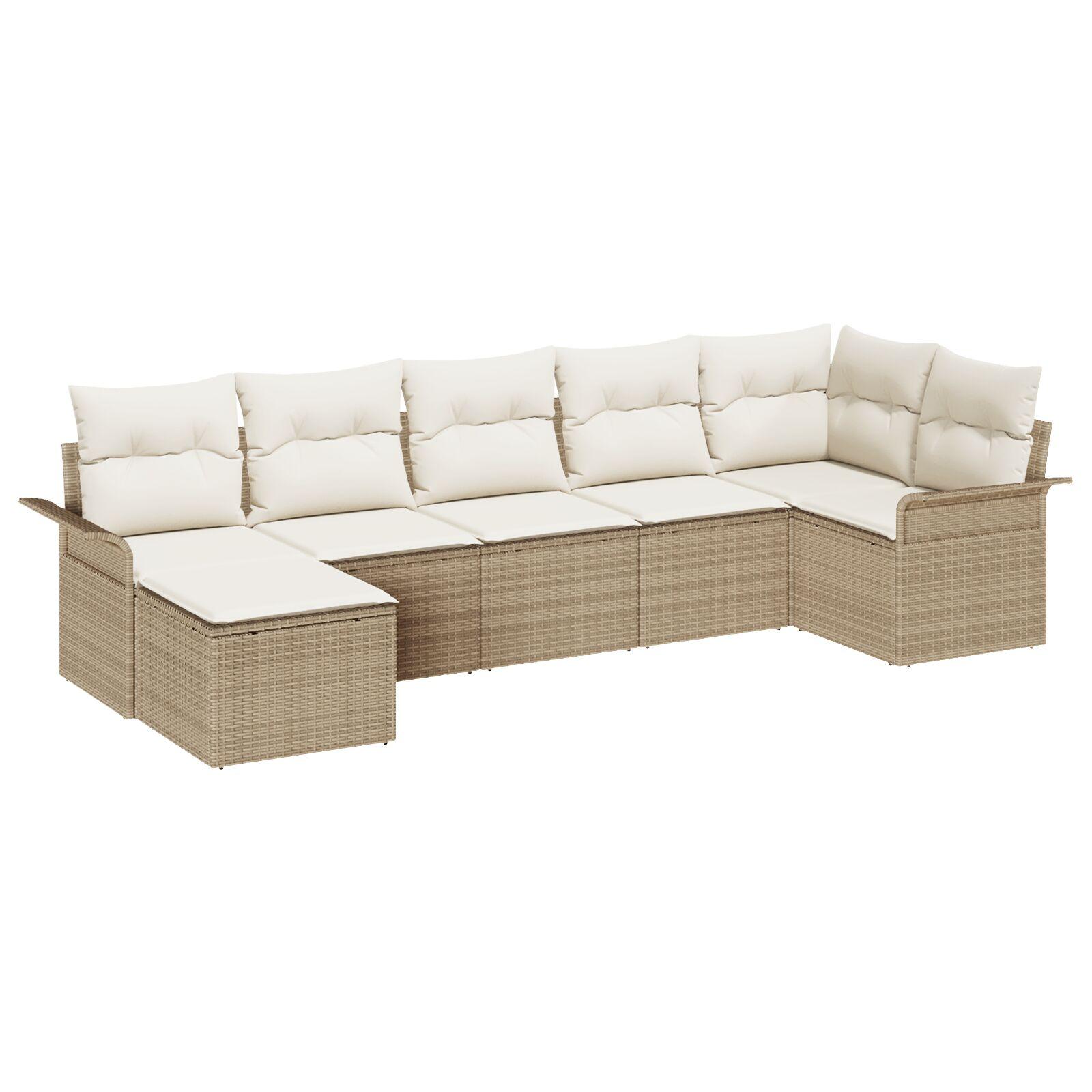 7 Delt Have Sofa Sæt Med Hynder Beige Poly Rattan