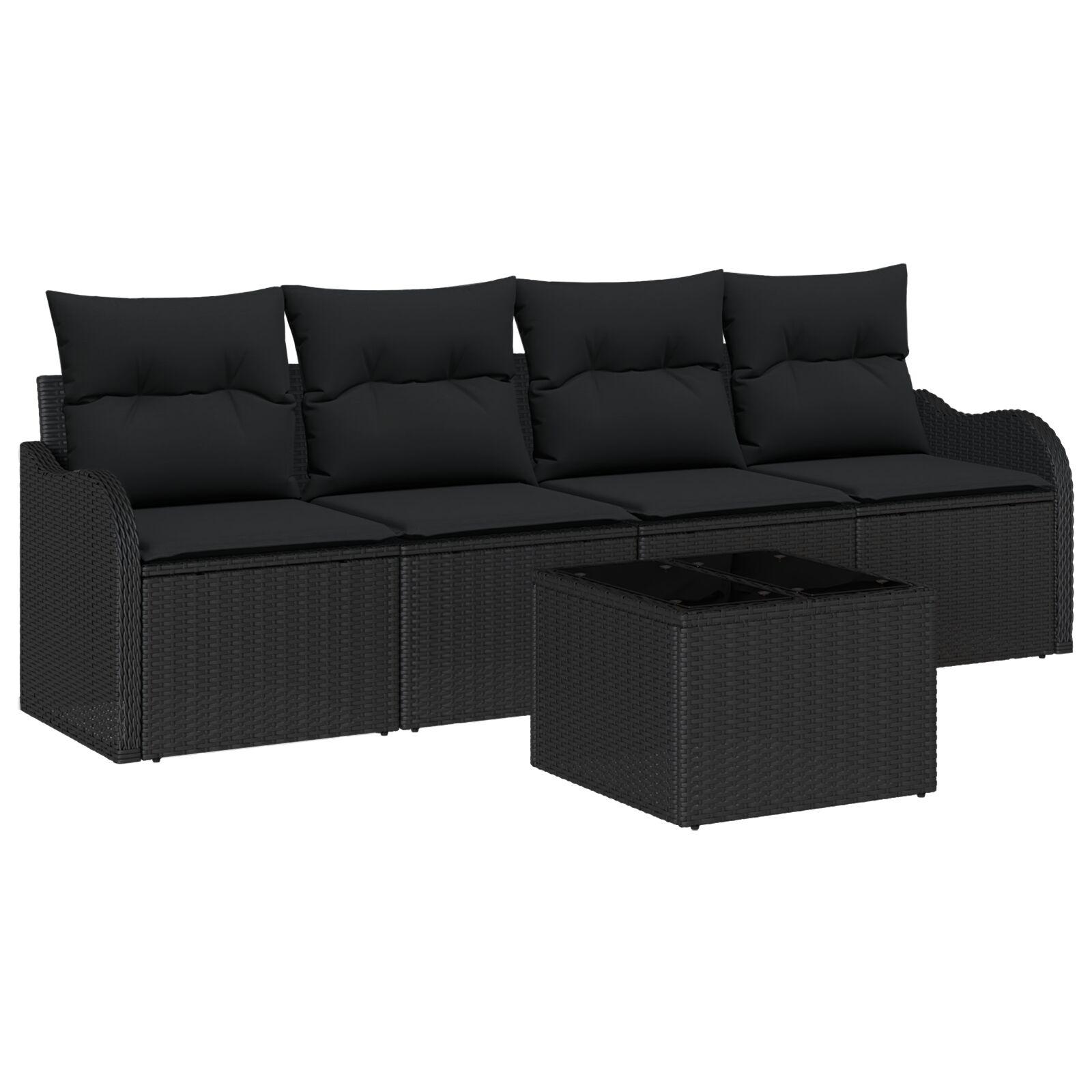 Havesofa Sæt 5 stk Sort Poly rattan