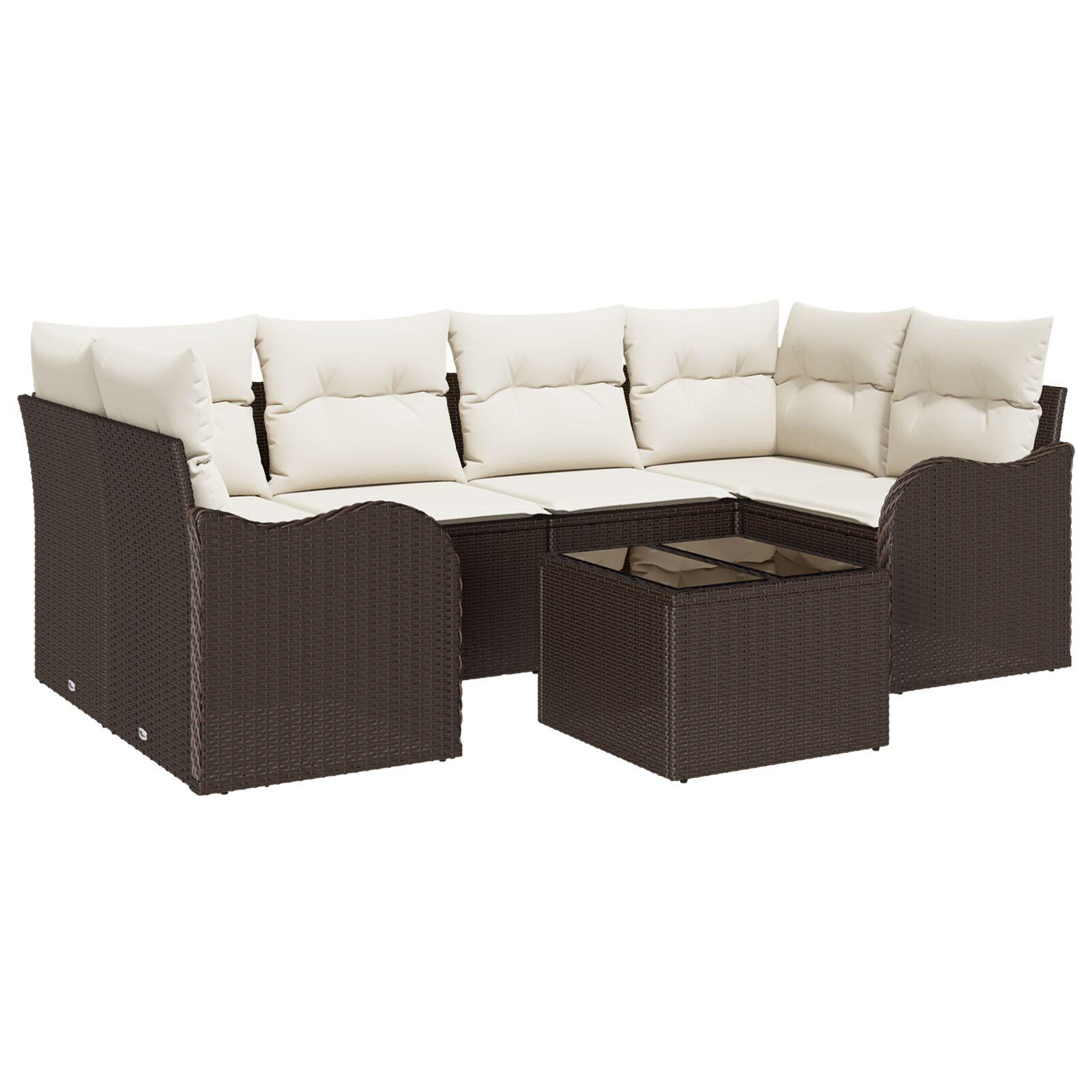 Havesofa Sæt med pude 7 stk Brun 55 x 55 x 37 cm Poly rattan