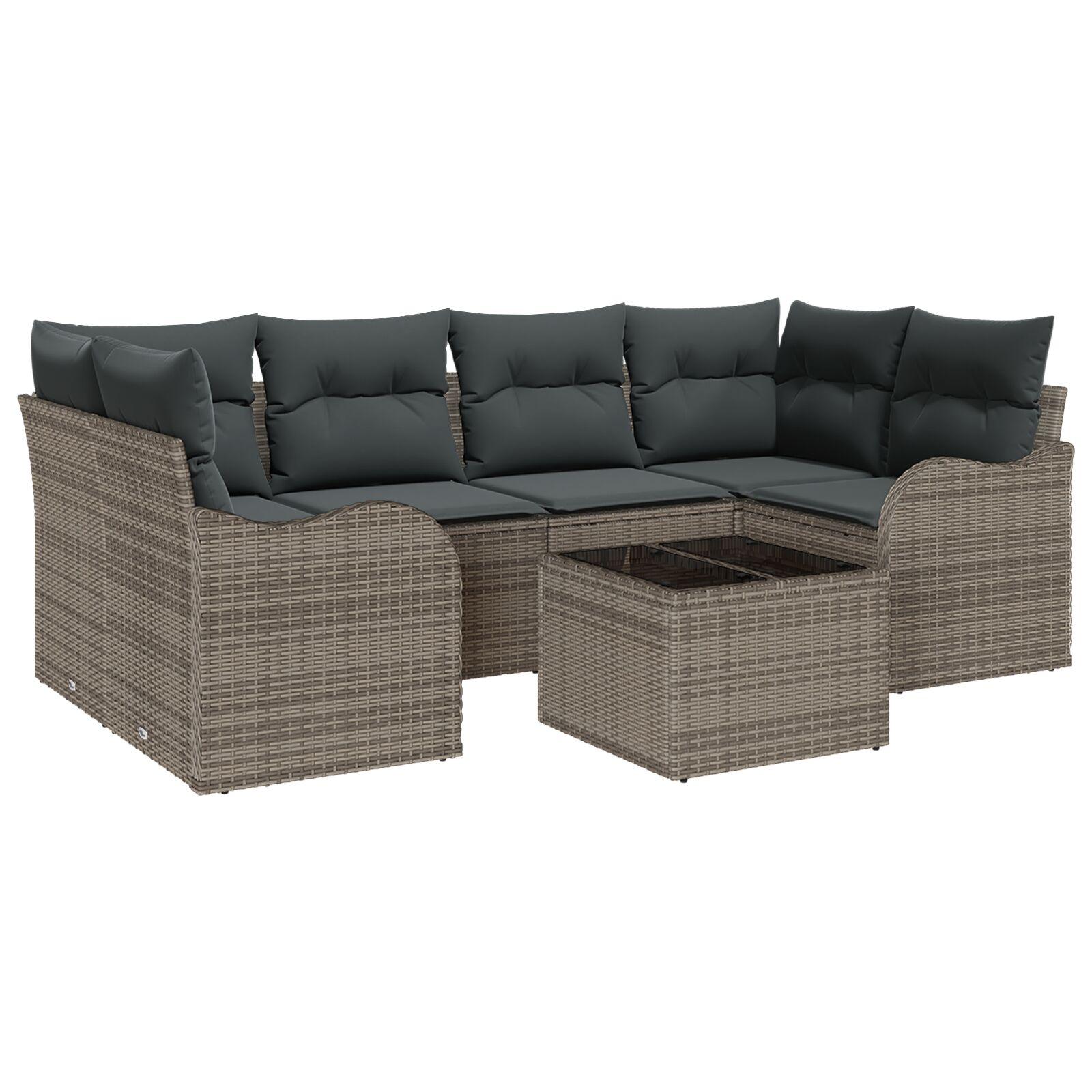 Havesofa Sæt med pude 7 stk Grå 55 x 55 x 37 cm Poly rattan