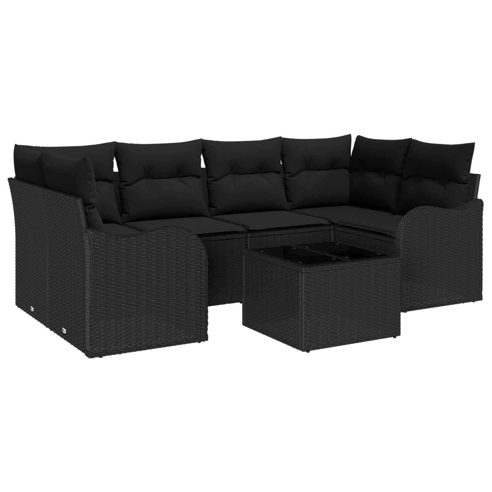 Havesofa Sæt med pude 7 stk Sort 55 x 55 x 37 cm Poly rattan