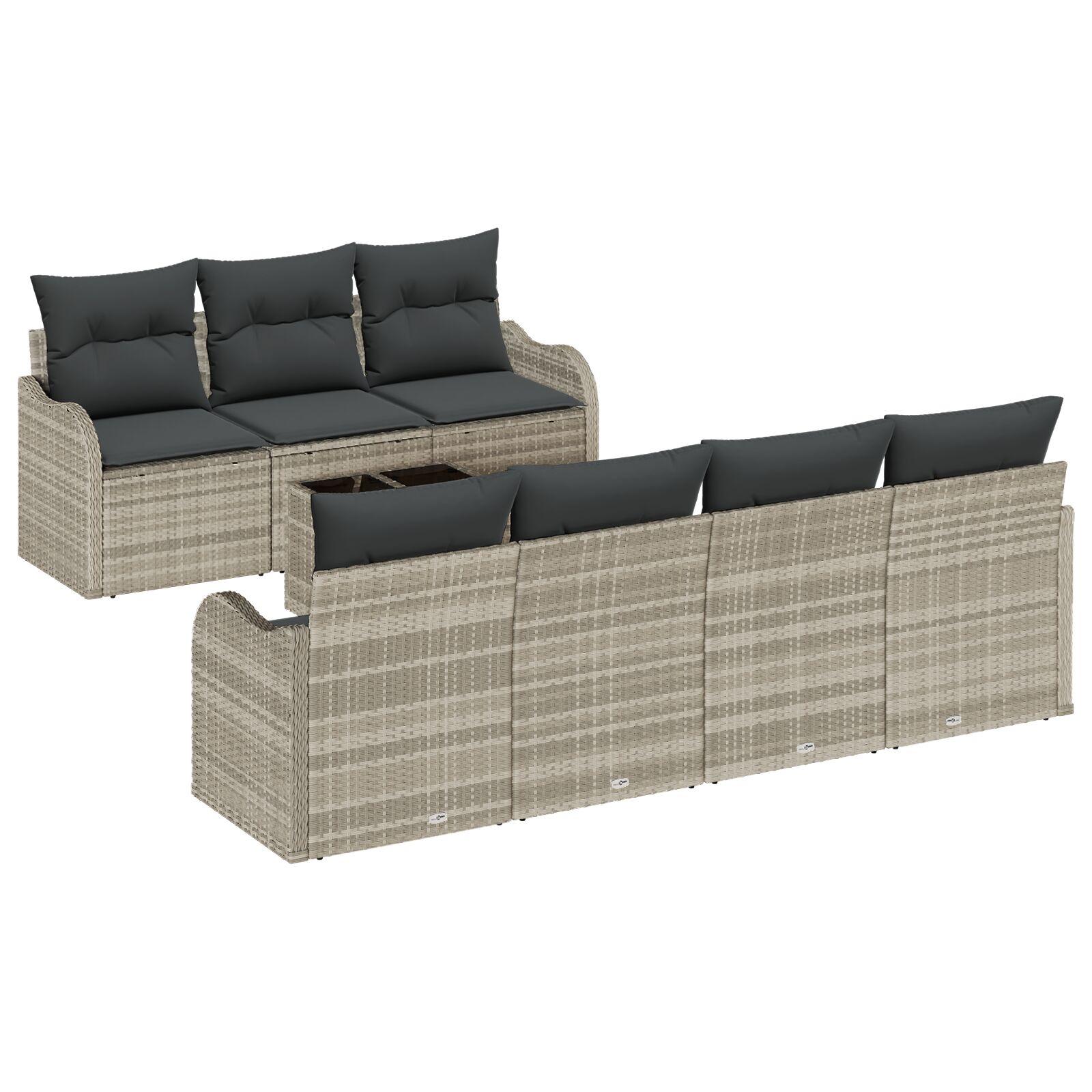Havesofa Sæt med pude 8 stk Lysegrå 55 x 55 x 37 cm Poly rattan