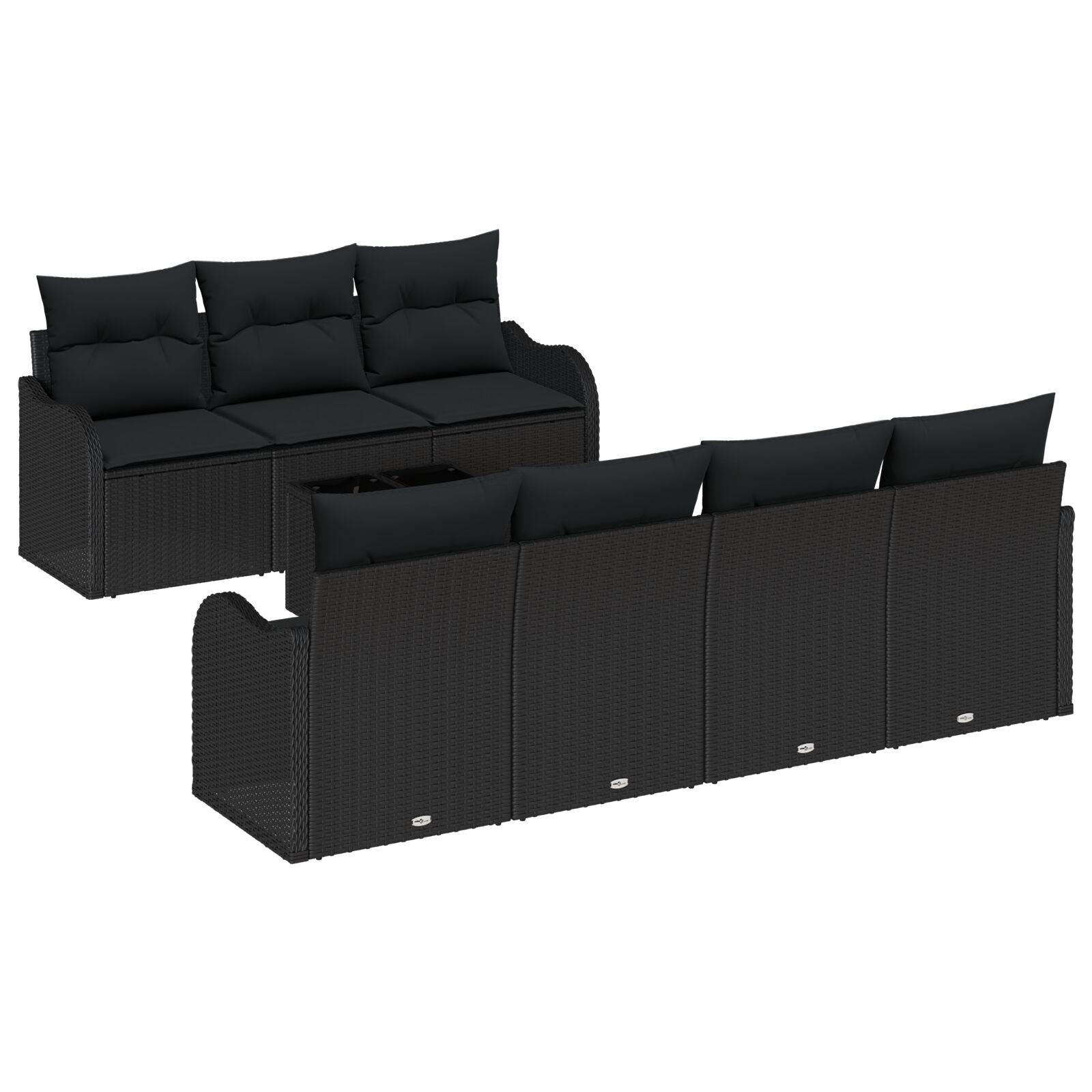 Havesofa Sæt med pude 8 stk Sort 55 x 55 x 37 cm Poly rattan