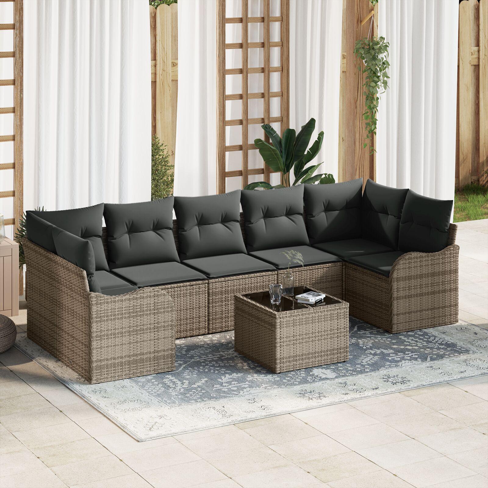 Havesofa Sæt med pude 8 stk Grå 55 x 55 x 37 cm Poly rattan
