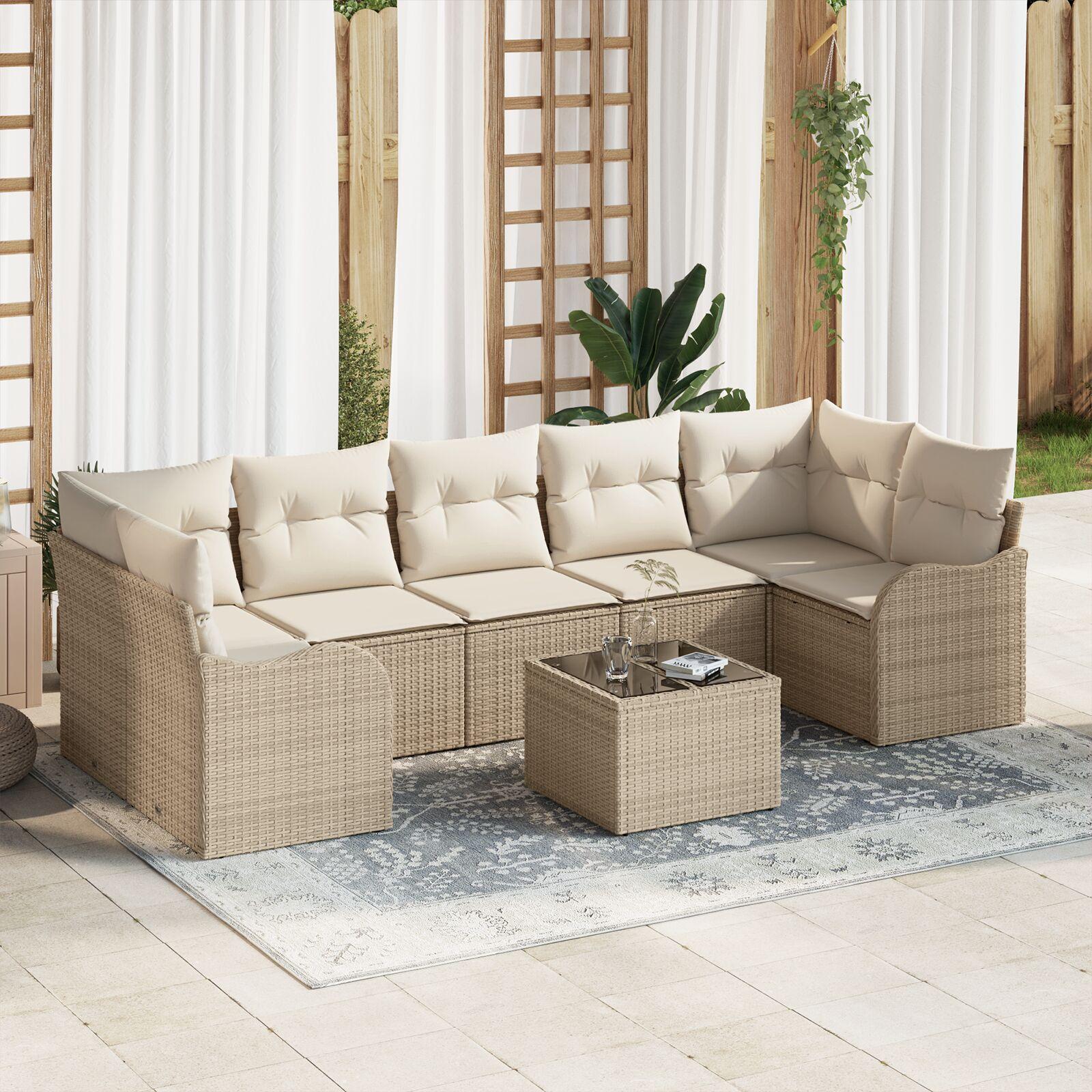 Havesofa Sæt med pude 8 stk Beige 55 x 55 x 37 cm Poly rattan