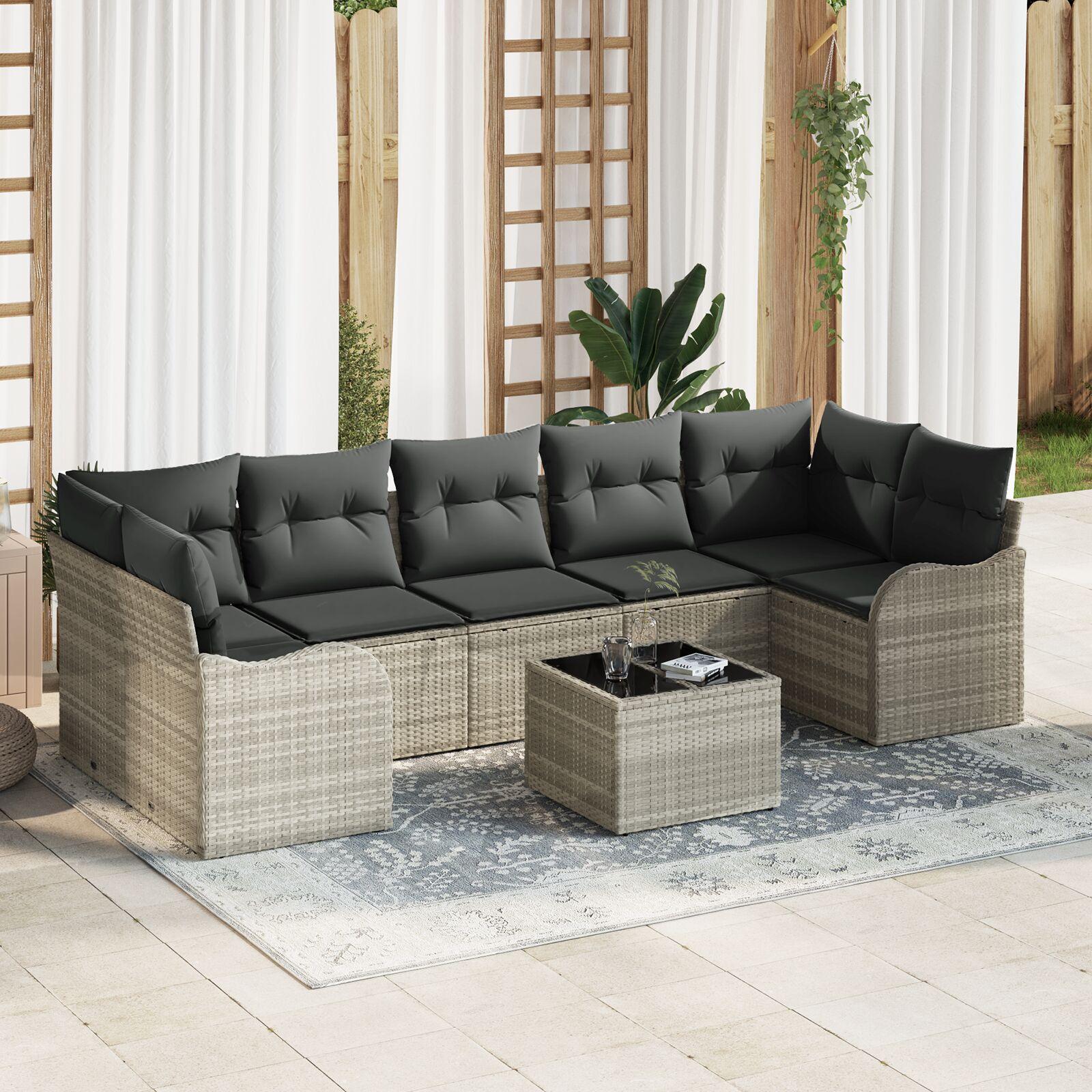 Havesofa Sæt med pude 8 stk Lysegrå 55 x 55 x 37 cm Poly rattan