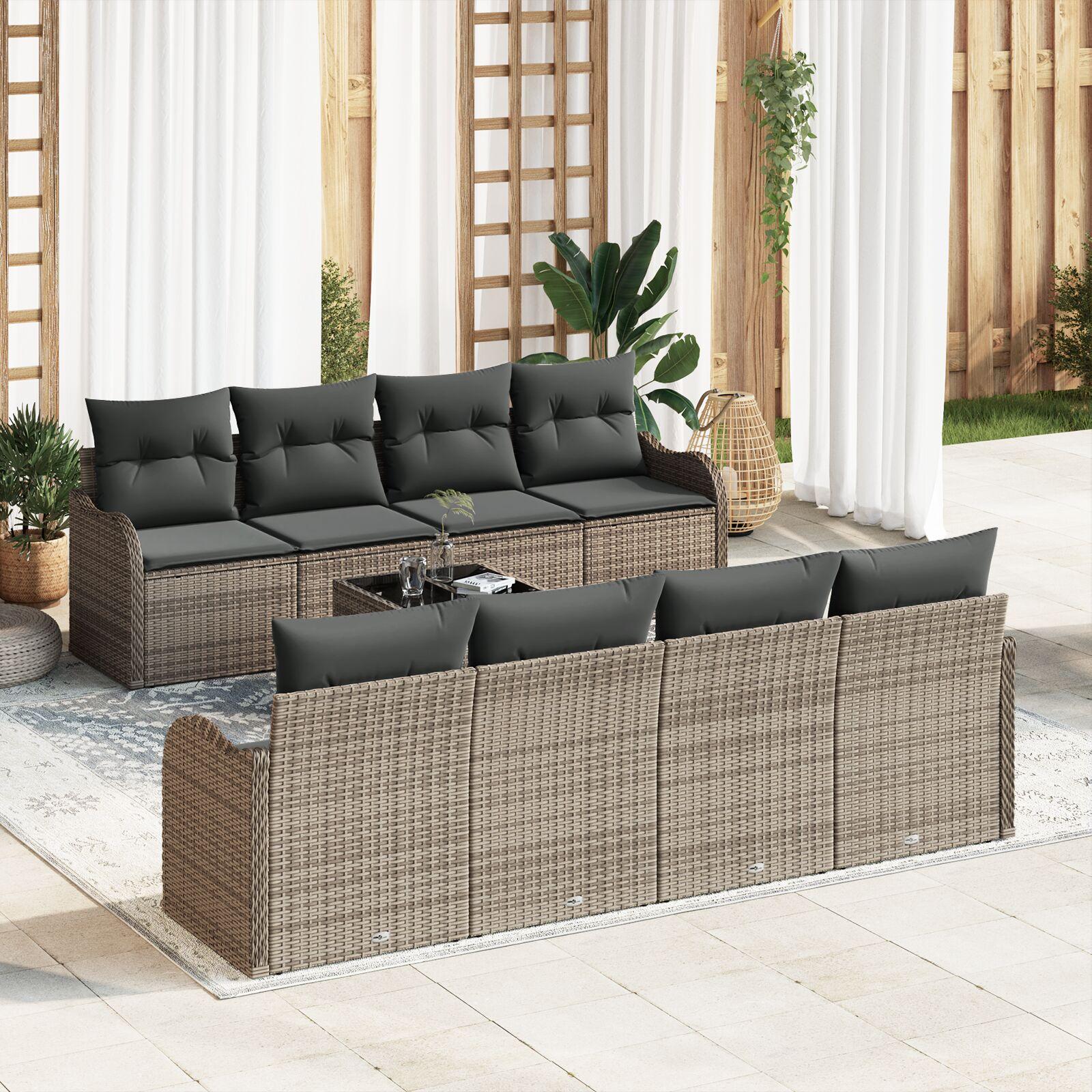 Havesofa Sæt med pude 9 stk Grå 55 x 55 x 37 cm Poly rattan