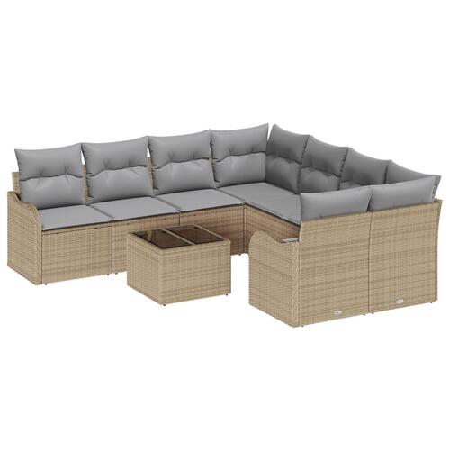 9 Stykke Have Sofa Sæt med Puder Beige Poly Rattan, 2-Personers Have Sofa med Puder Beige Poly Rattan