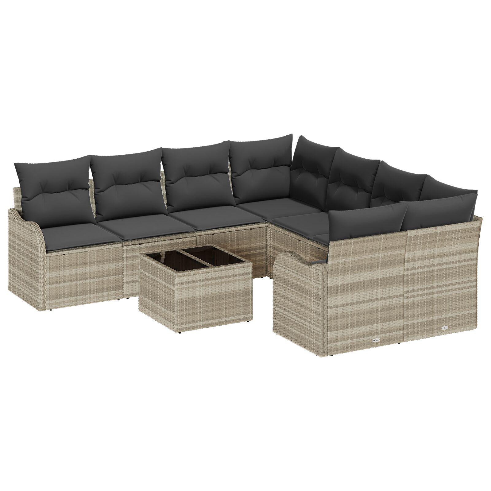 Havesofa Sæt med pude 9 stk Lysegrå 55 x 55 x 37 cm Poly rattan
