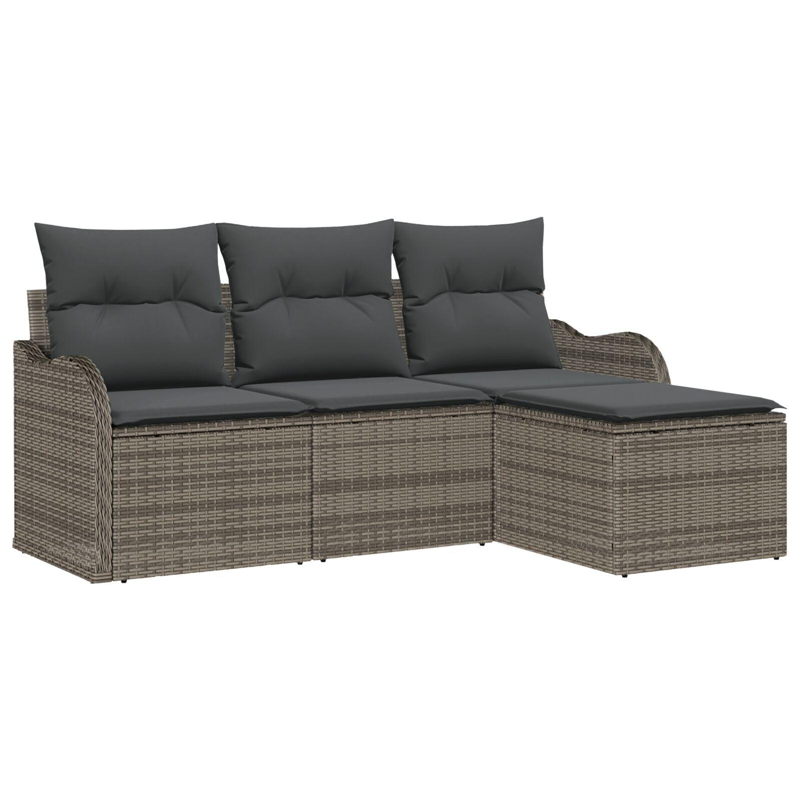 Havesofa Sæt Med Pude 4 Dele Poly Rattan - Grå