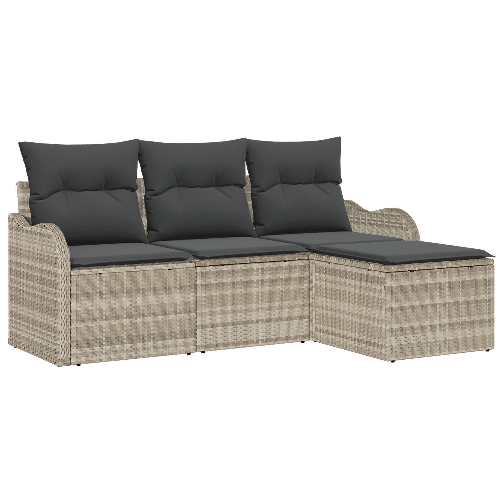 Havesofa Sæt Med Pude 4 Dele Poly Rattan - Lysegrå