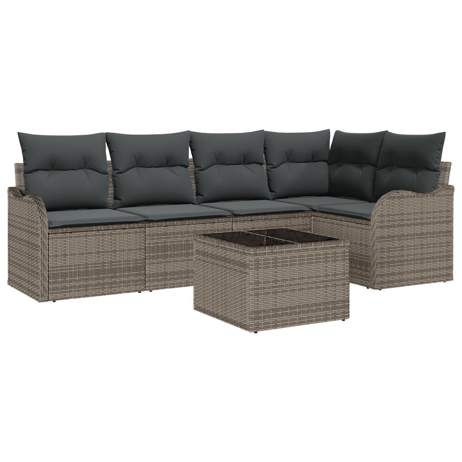 Havesofa Sæt med pude 6 stk Grå Poly rattan