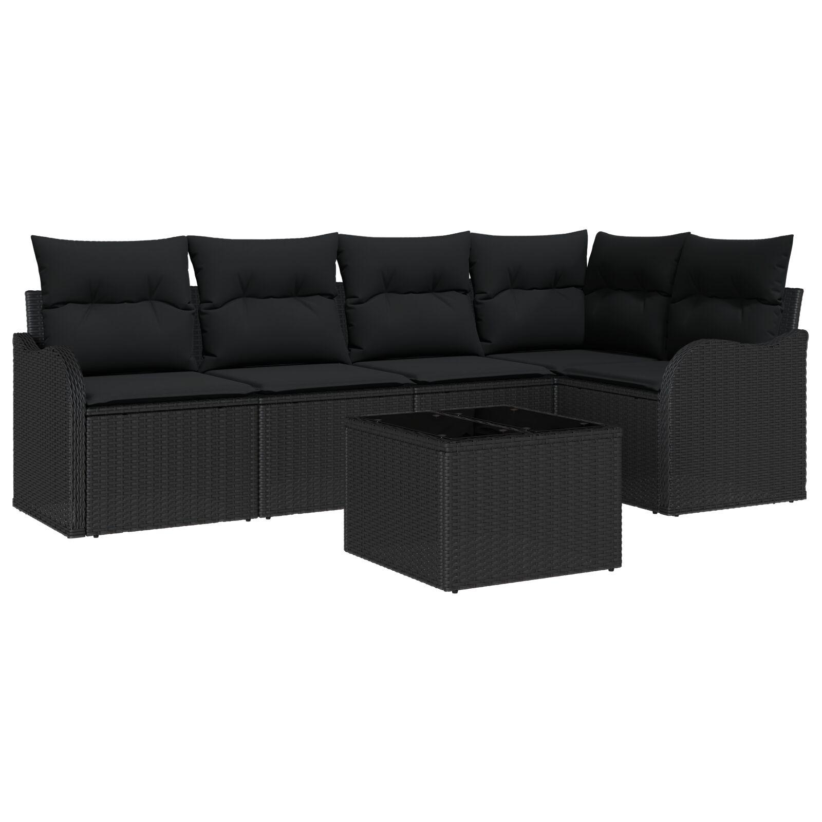 Havesofa Sæt med pude 6 stk Sort Poly rattan