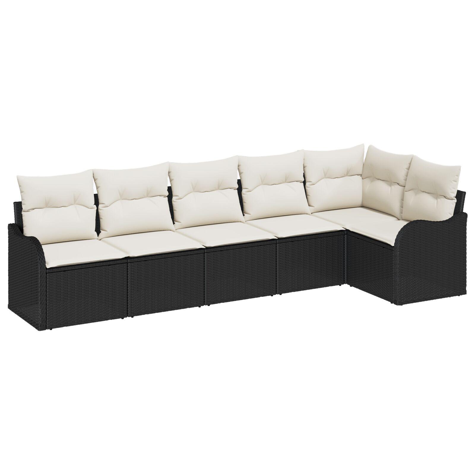 Havesofa Sæt med pude 6 stk Sort Poly rattan