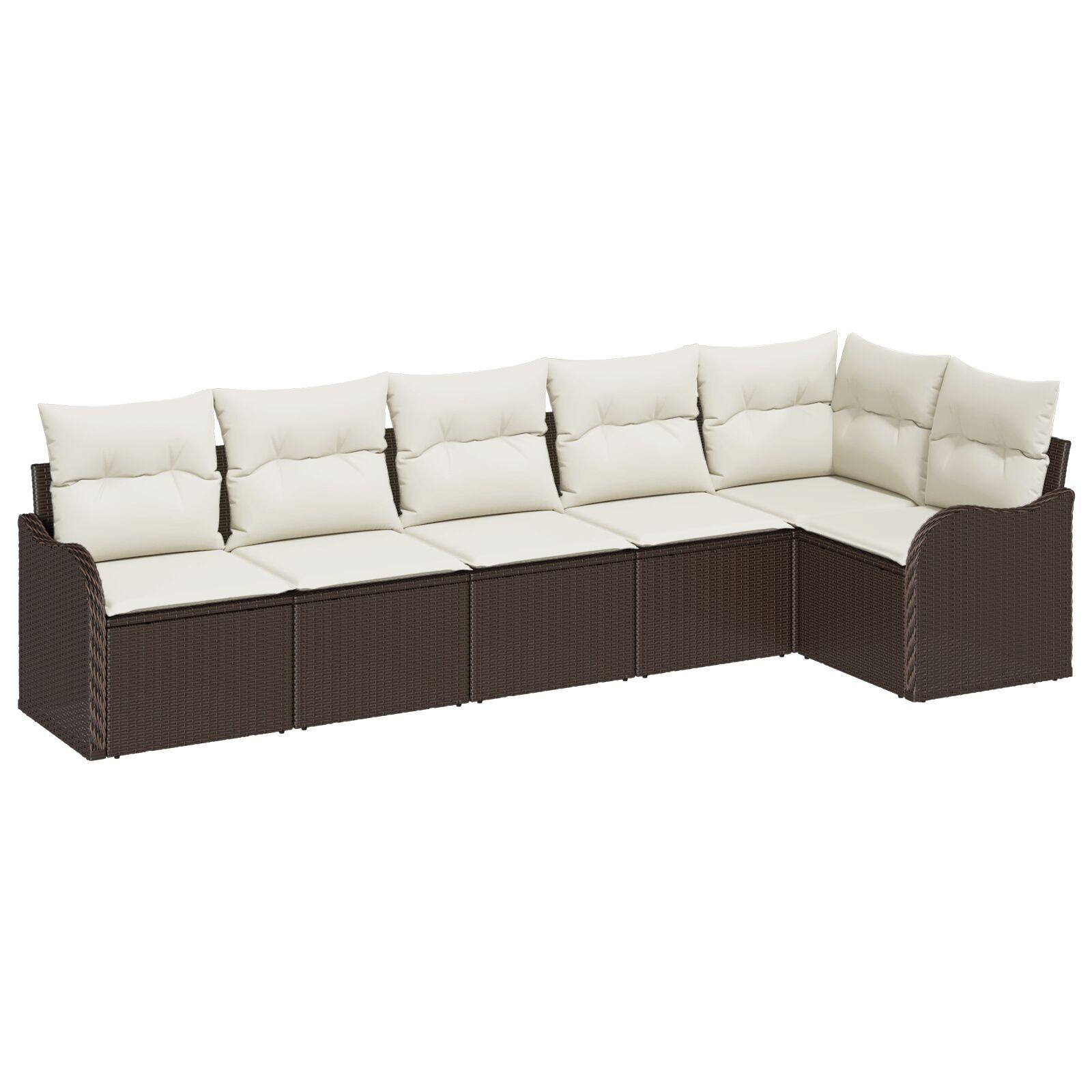 Havesofa Sæt med pude 6 stk Brun Poly rattan
