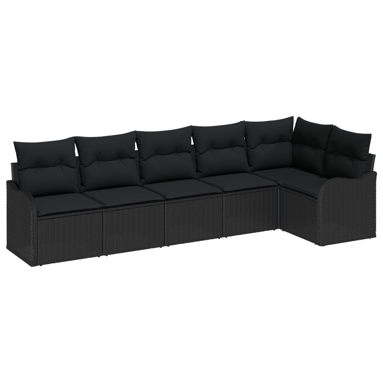 Havesofa Sæt med pude 6 stk Sort Poly rattan