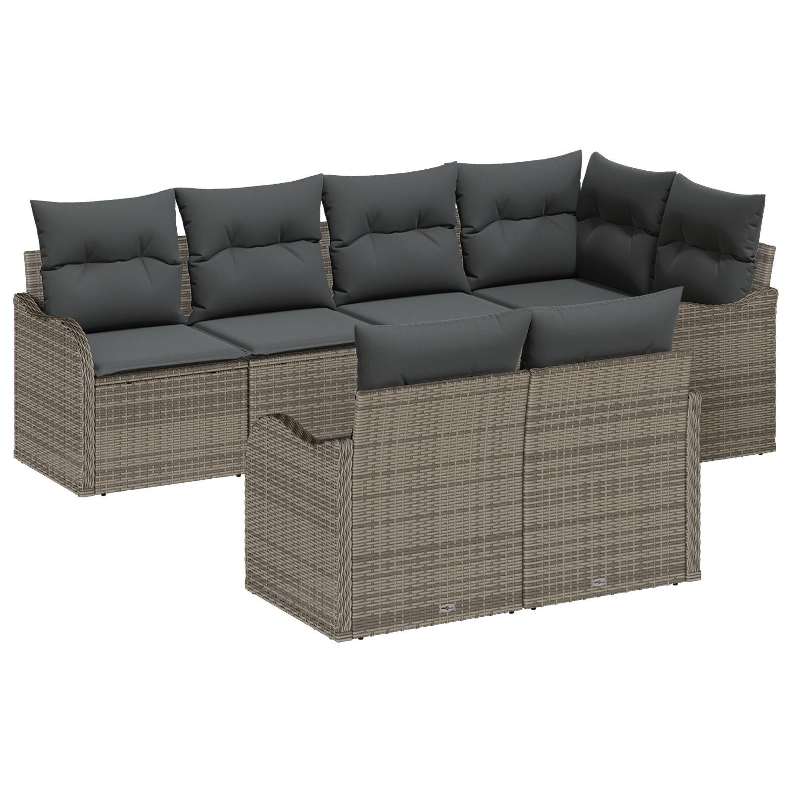 Havesofa Sæt med pude 7 stk Grå Poly rattan