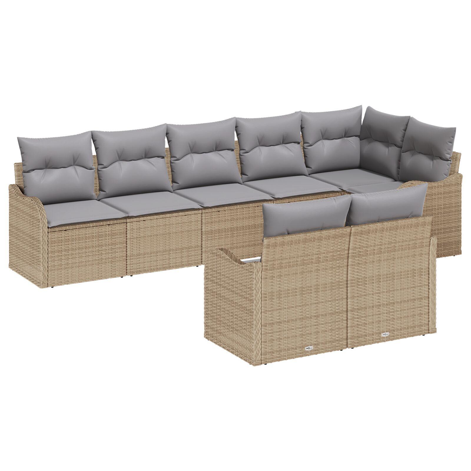 Havesofa Sæt med pude 8 stk Beige Poly rattan