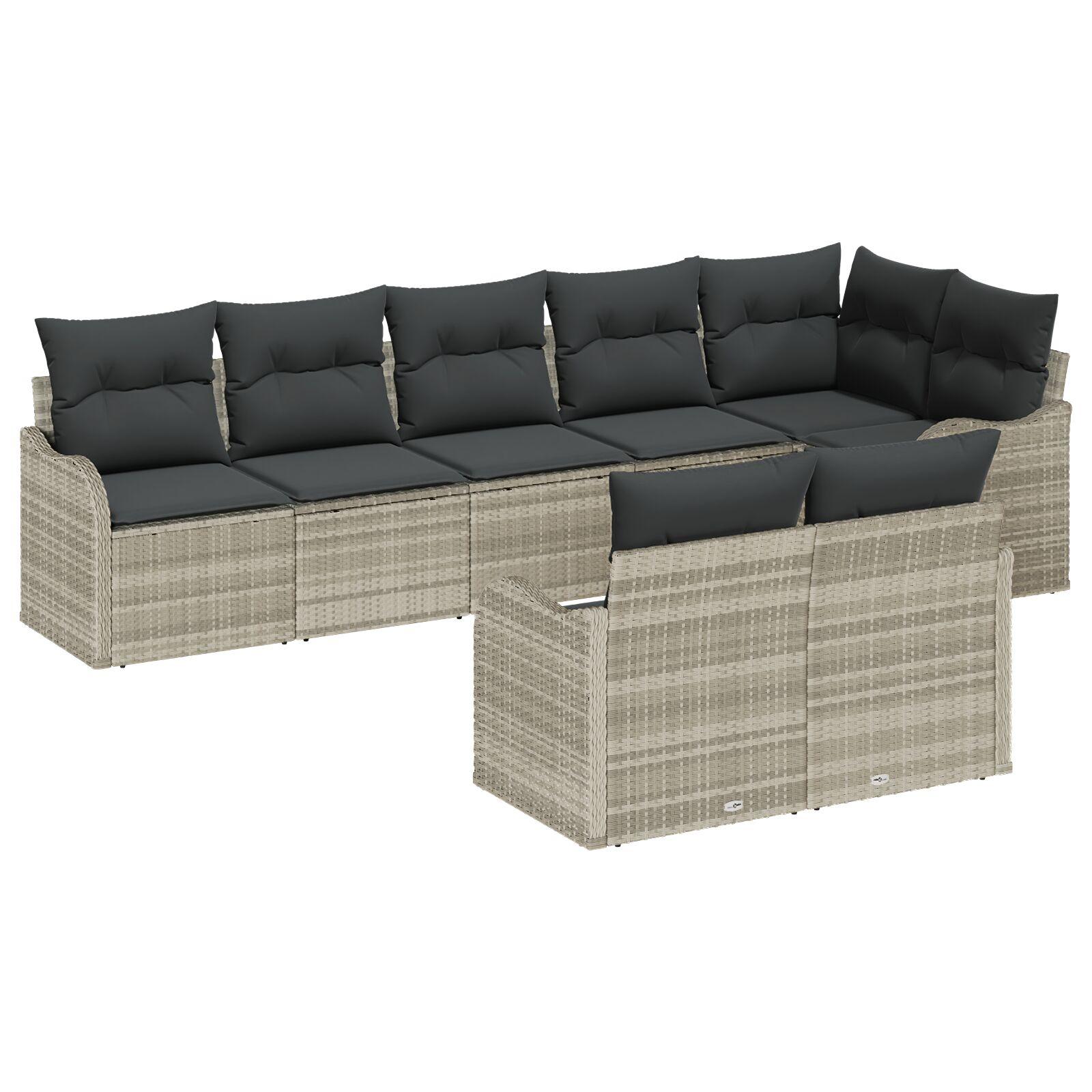 Havesofa Sæt med pude 8 stk Lysegrå Poly rattan