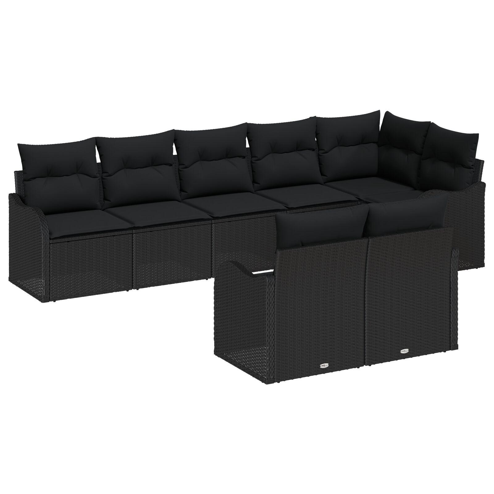 Havesofa Sæt med pude 8 stk Sort Poly rattan