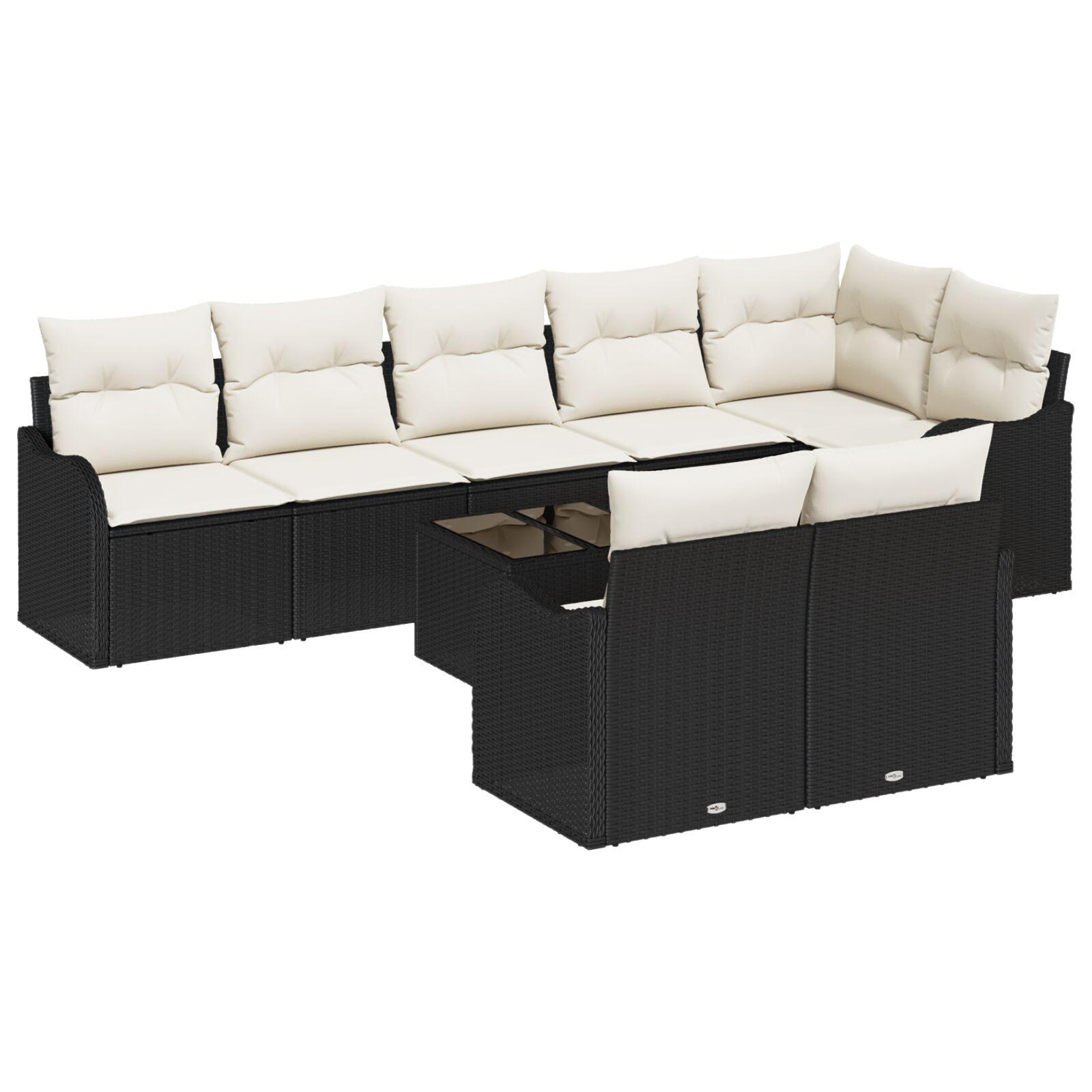 Havesofa Sæt med pude 9 stk Sort Poly rattan