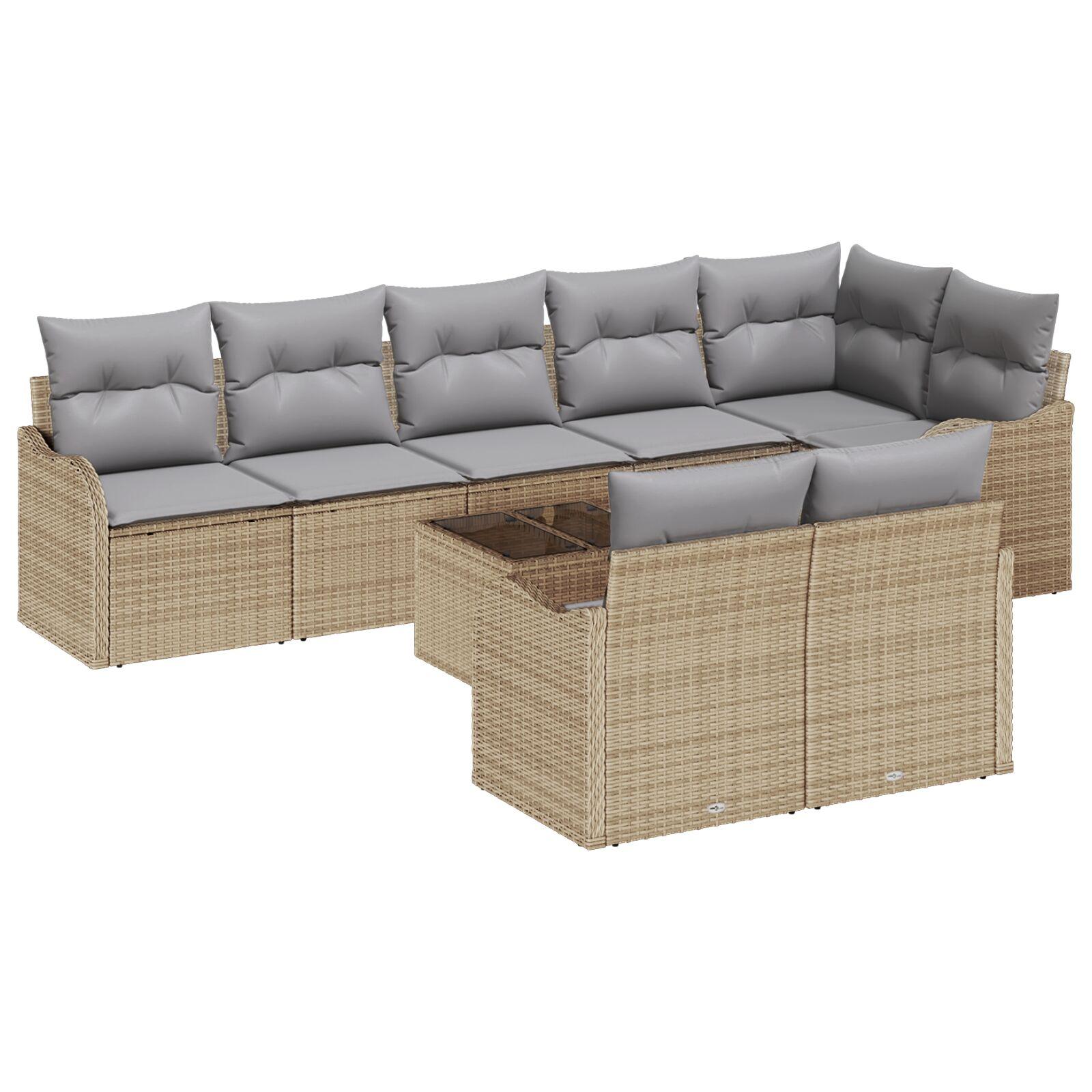 Havesofa Sæt med pude 9 stk Beige Poly rattan