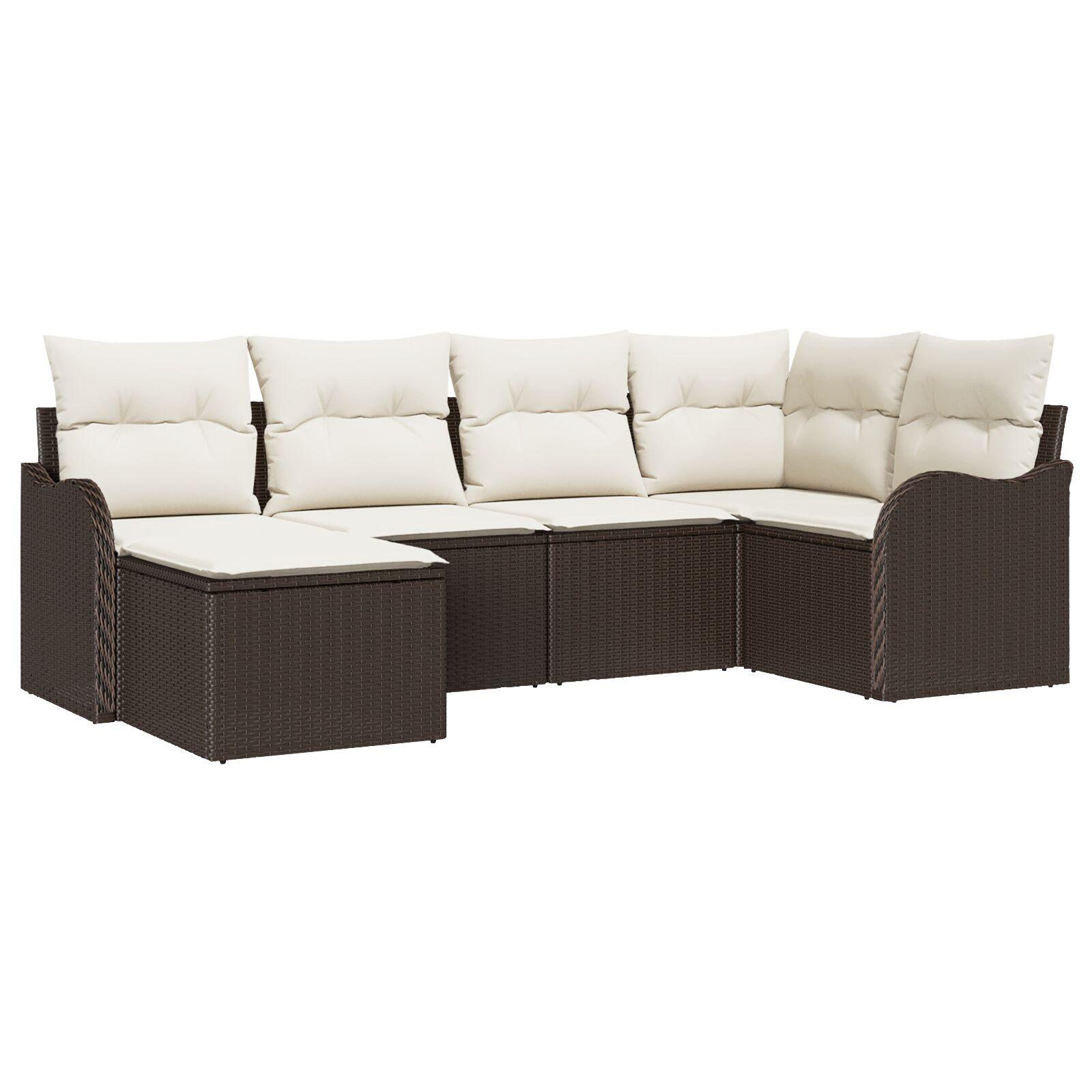 Havesofa Sæt med pude 6 stk Brun Poly rattan