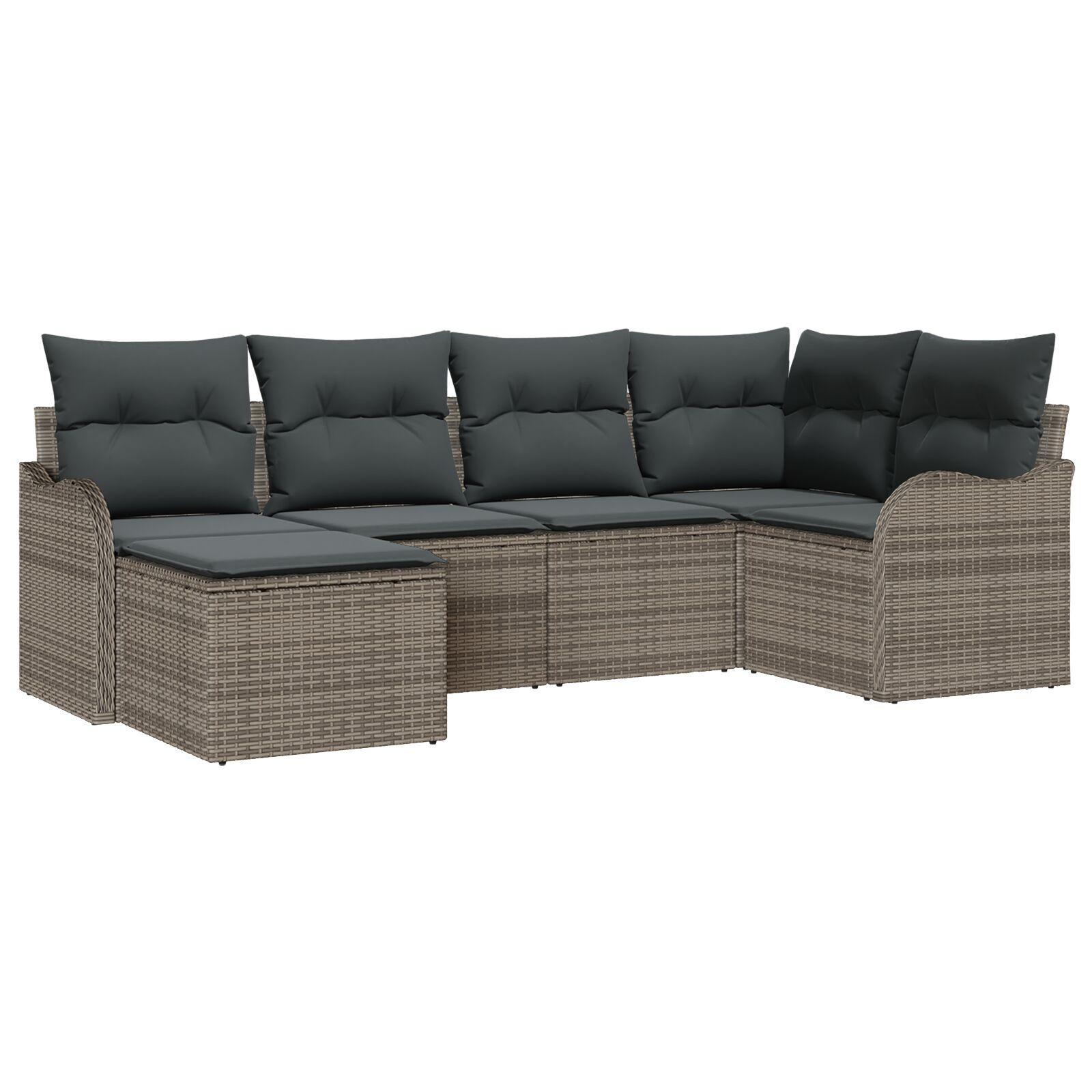 Havesofa Sæt med pude 6 stk Grå Poly rattan