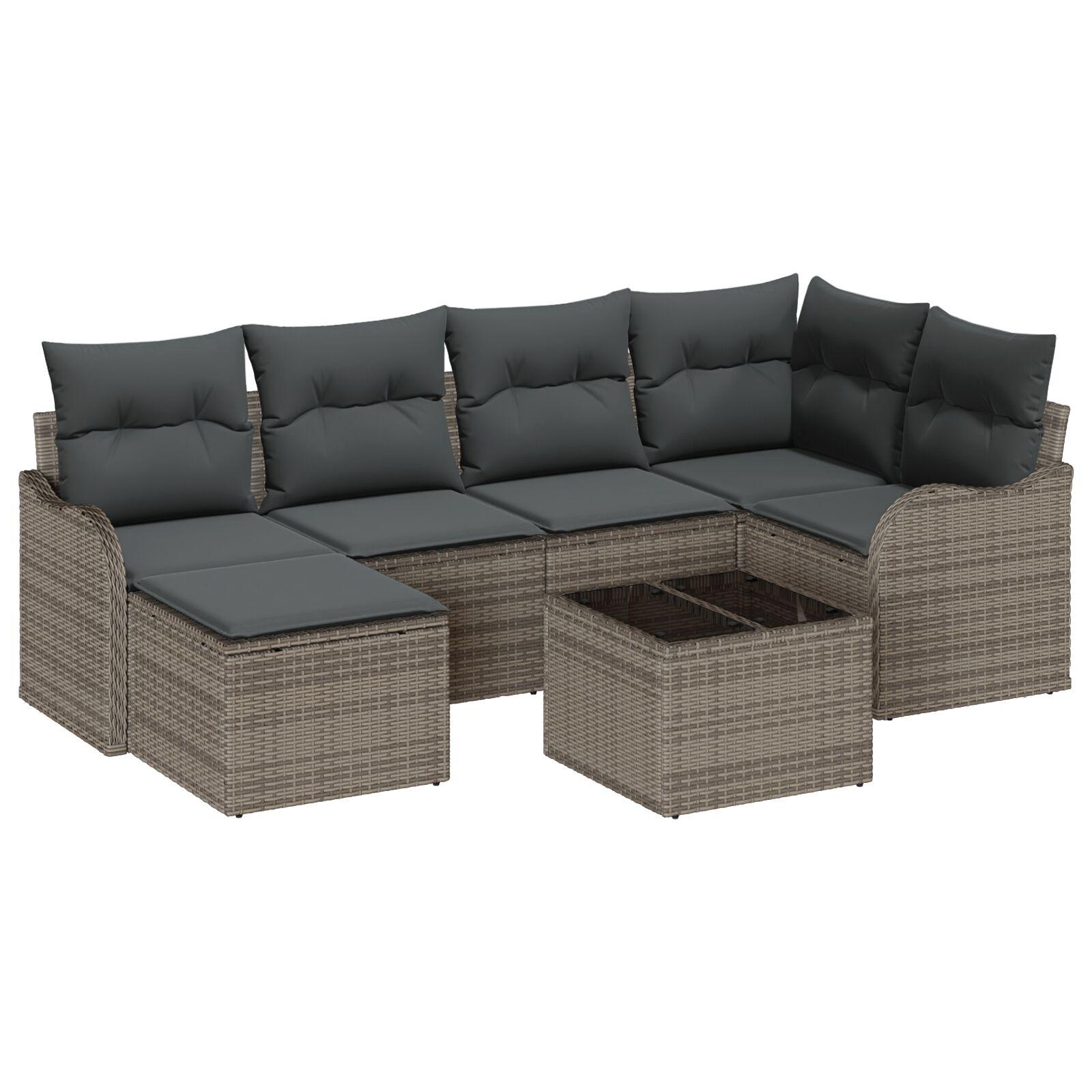 Havesofa Sæt med pude 7 stk Grå Poly rattan