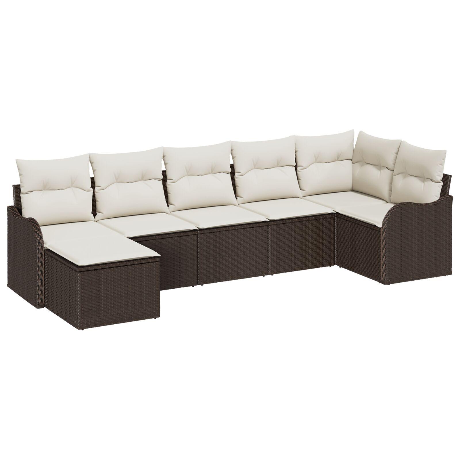 Havesofa Sæt med pude 7 stk Brun Poly rattan