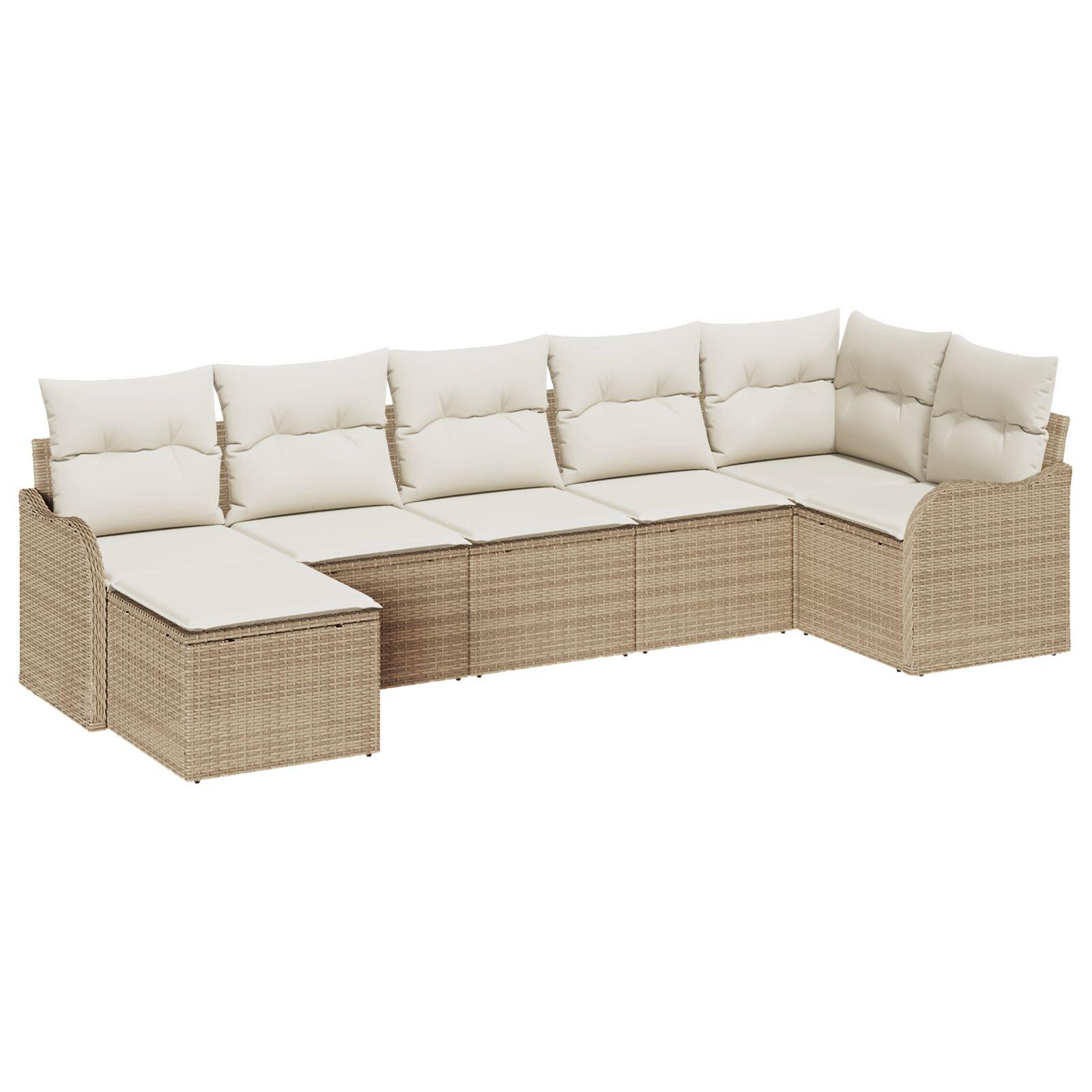 Havesofa Sæt med pude 7 stk Beige Poly rattan