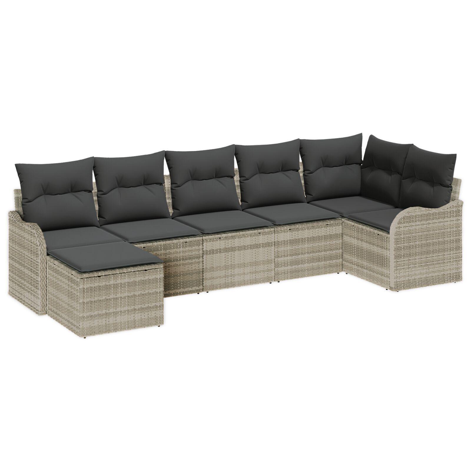 Havesofa Sæt med pude 7 stk Lysegrå Poly rattan