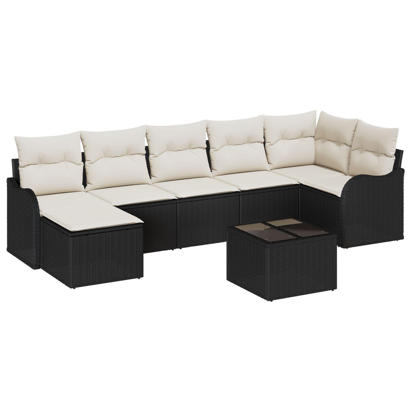 Havesofa Sæt med pude 8 stk Sort Poly rattan