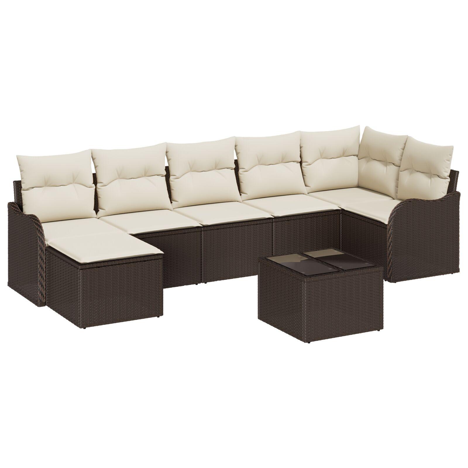 Havesofa Sæt med pude 8 stk Brun Poly rattan
