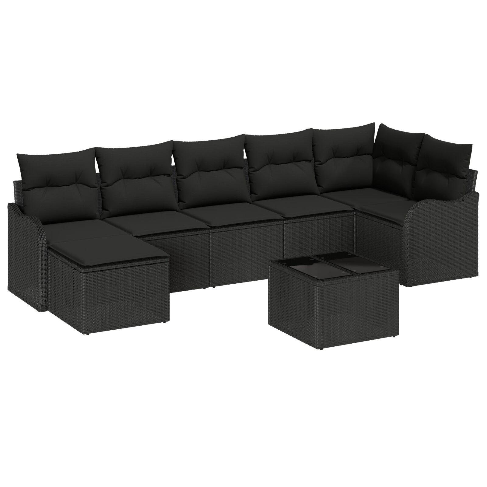 Havesofa Sæt med pude 8 stk Sort Poly rattan