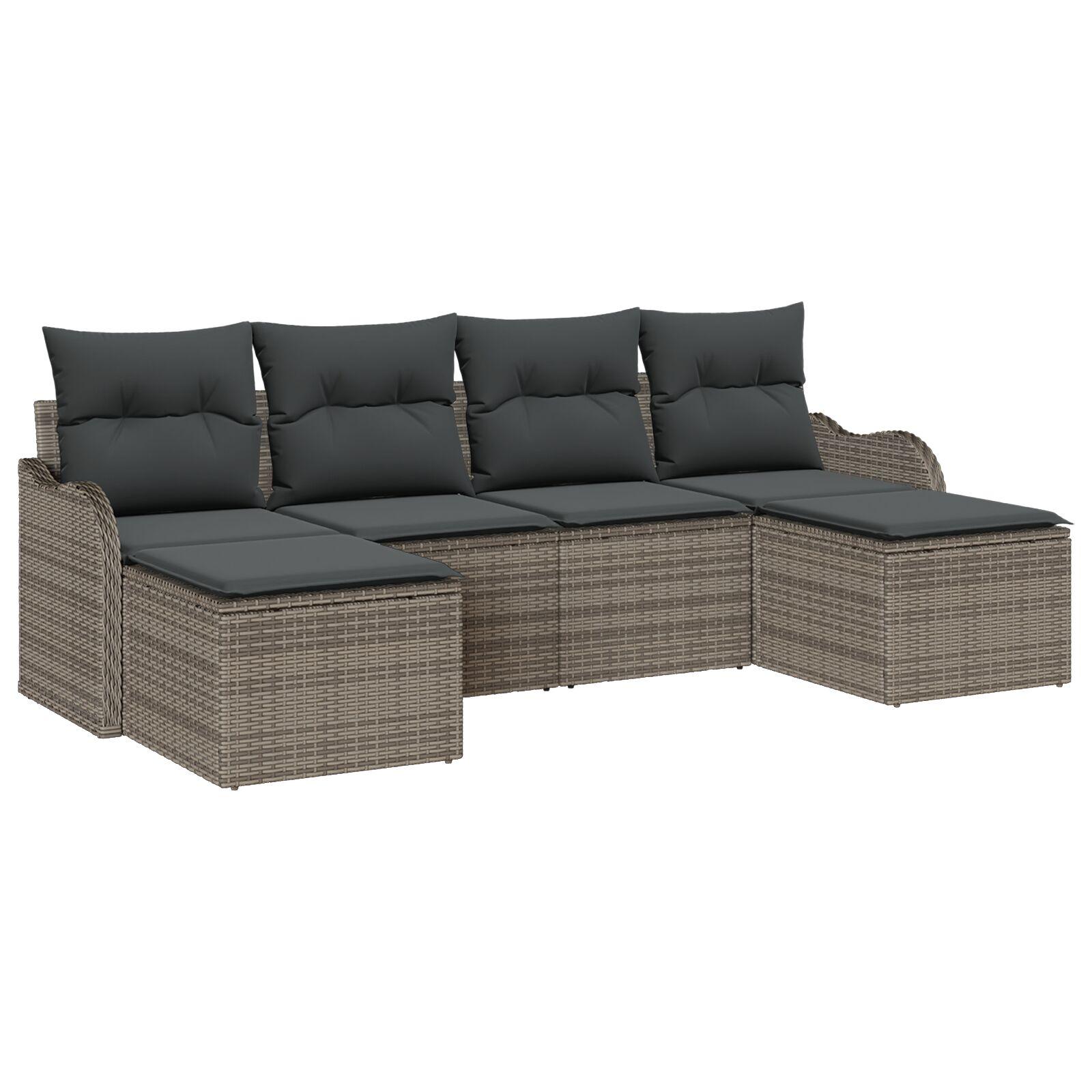 Havesofa Sæt med pude 6 stk Grå Poly rattan