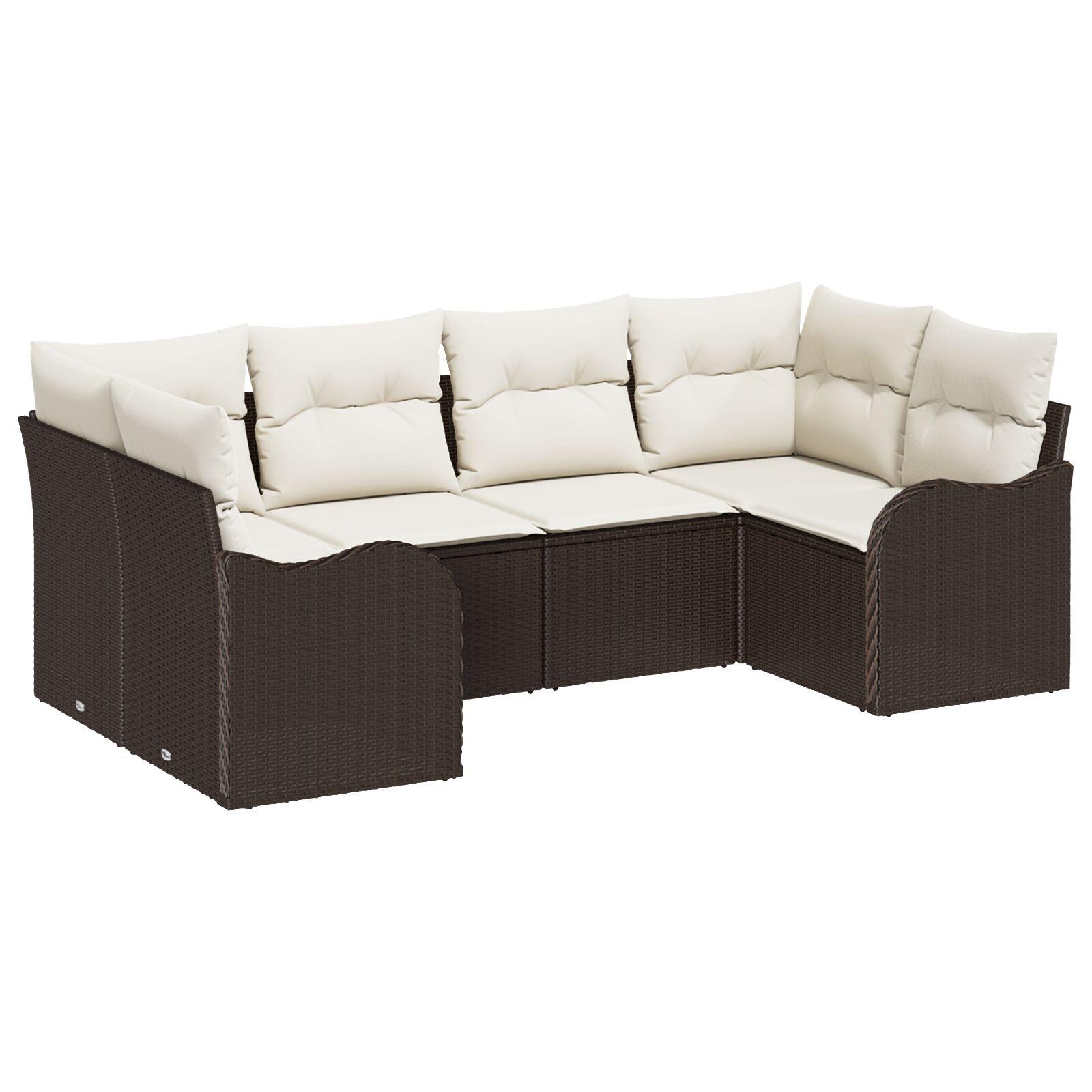 Havesofa Sæt med pude 6 stk Brun Poly rattan