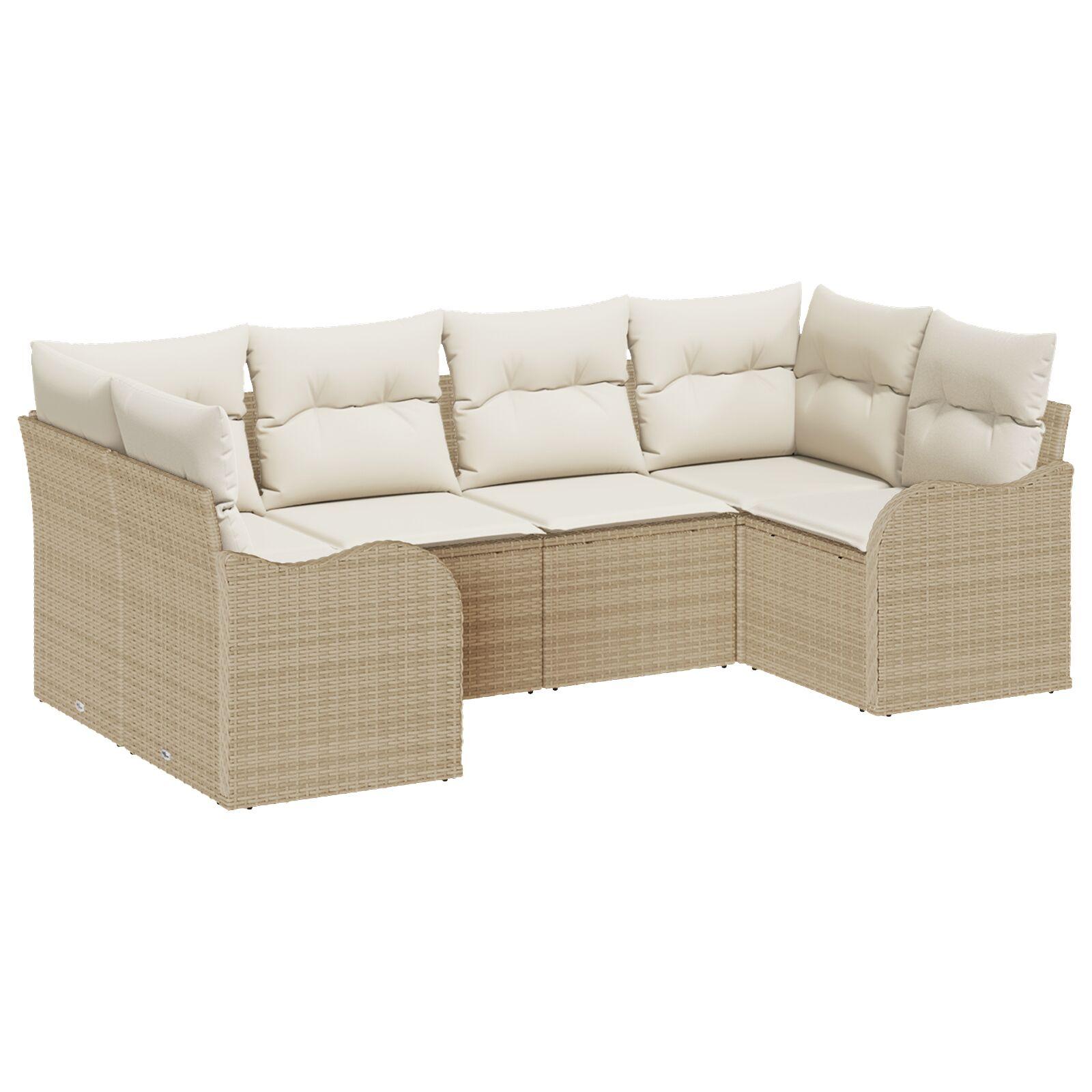 Havesofa sæt med puder 6 personer beige poly rattan