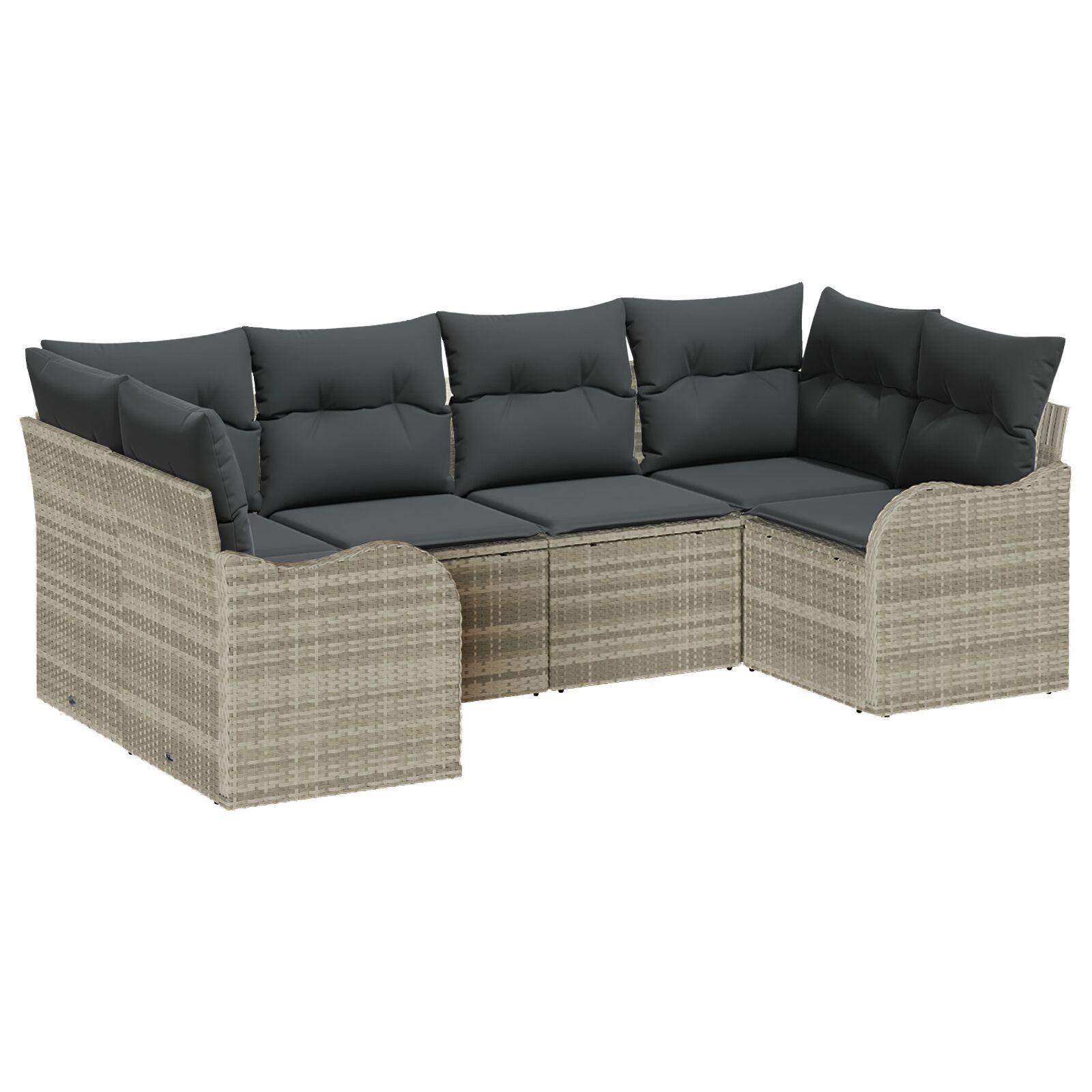Havesofa Sæt med pude 6 stk Lysegrå Poly rattan
