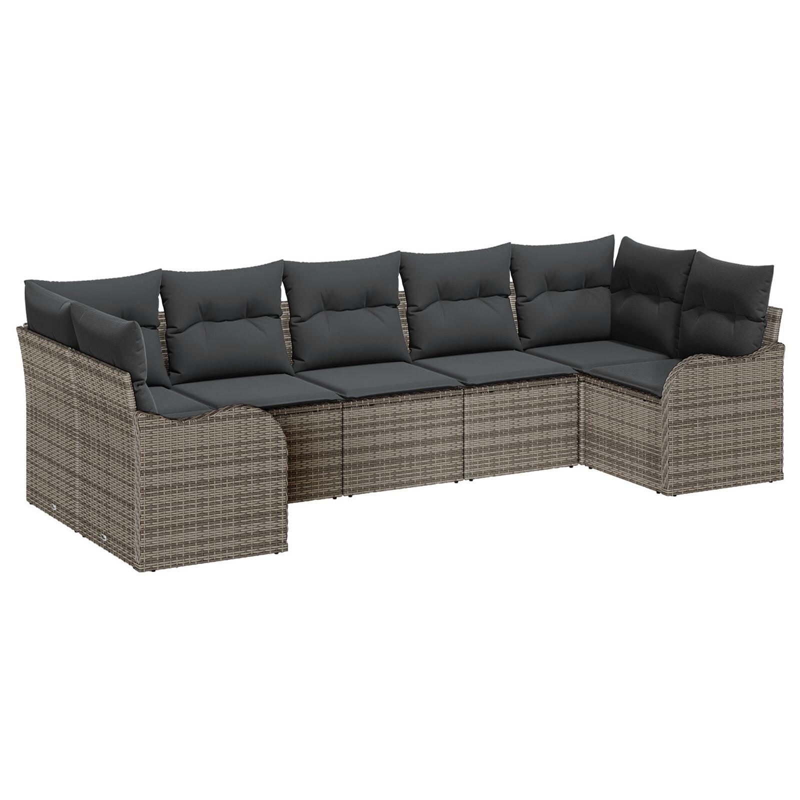 Havesofa Sæt med pude 7 stk Grå Poly rattan
