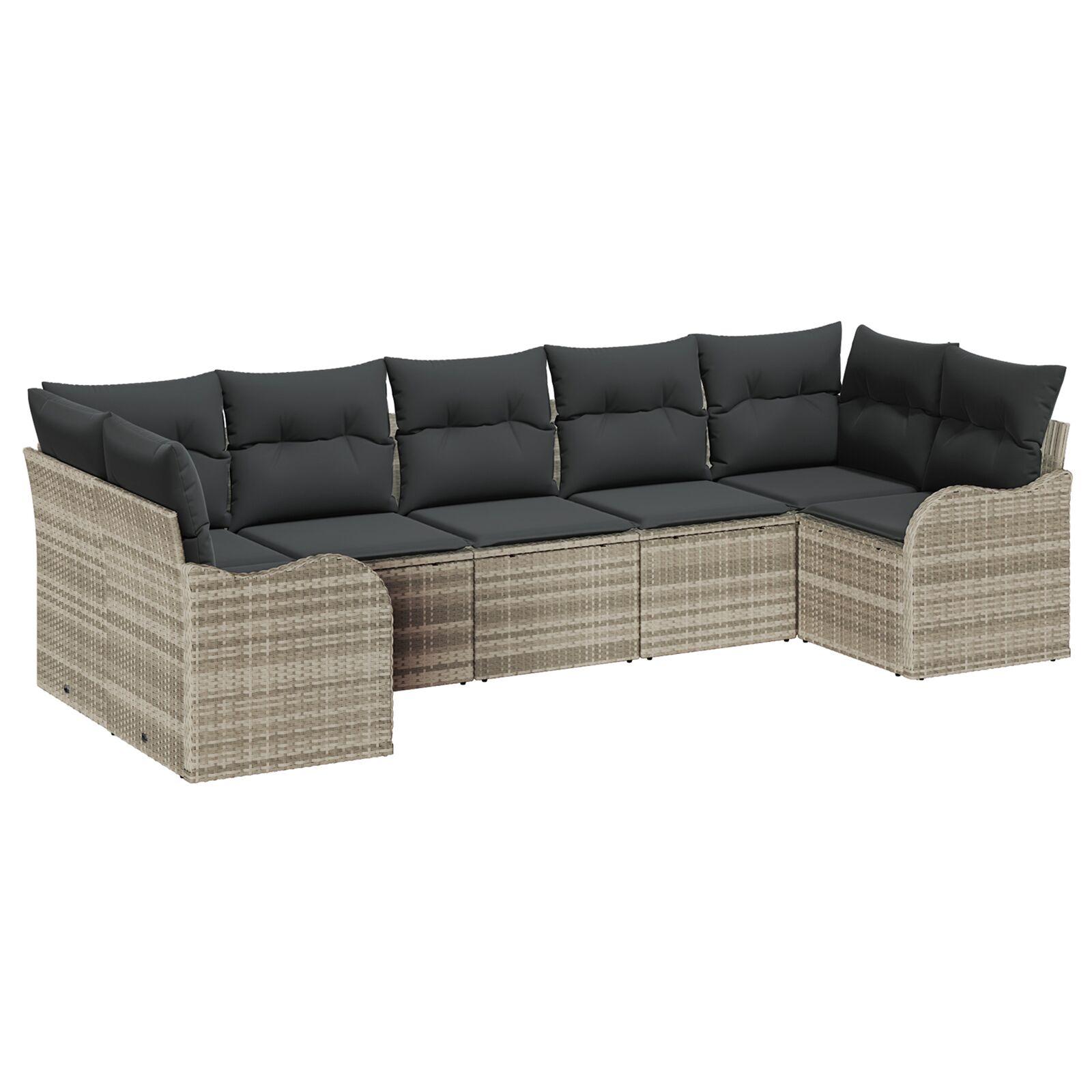 Havesofa Sæt med pude 7 stk Lysegrå Poly rattan