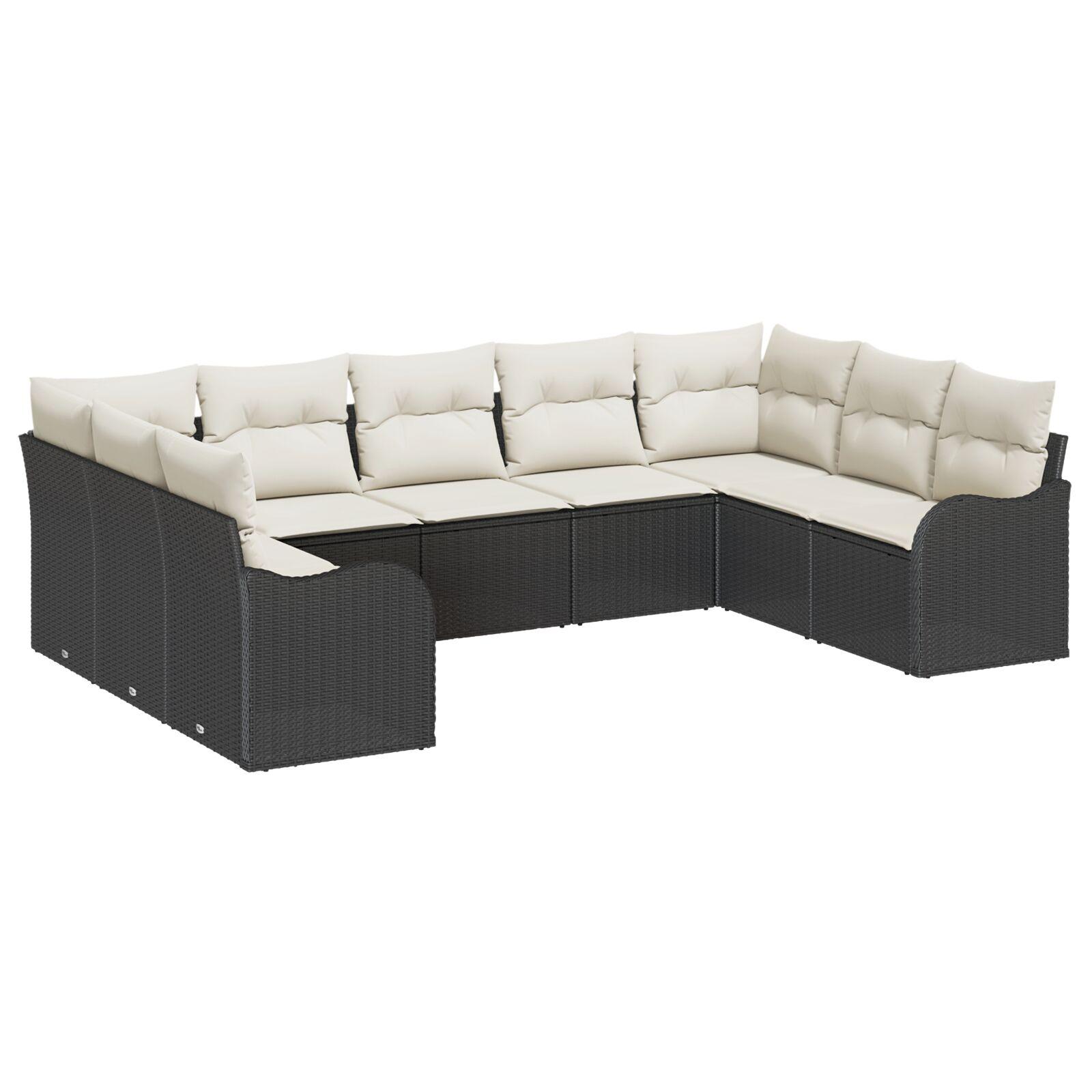 Havesofa Sæt med pude 9 stk Sort Poly rattan