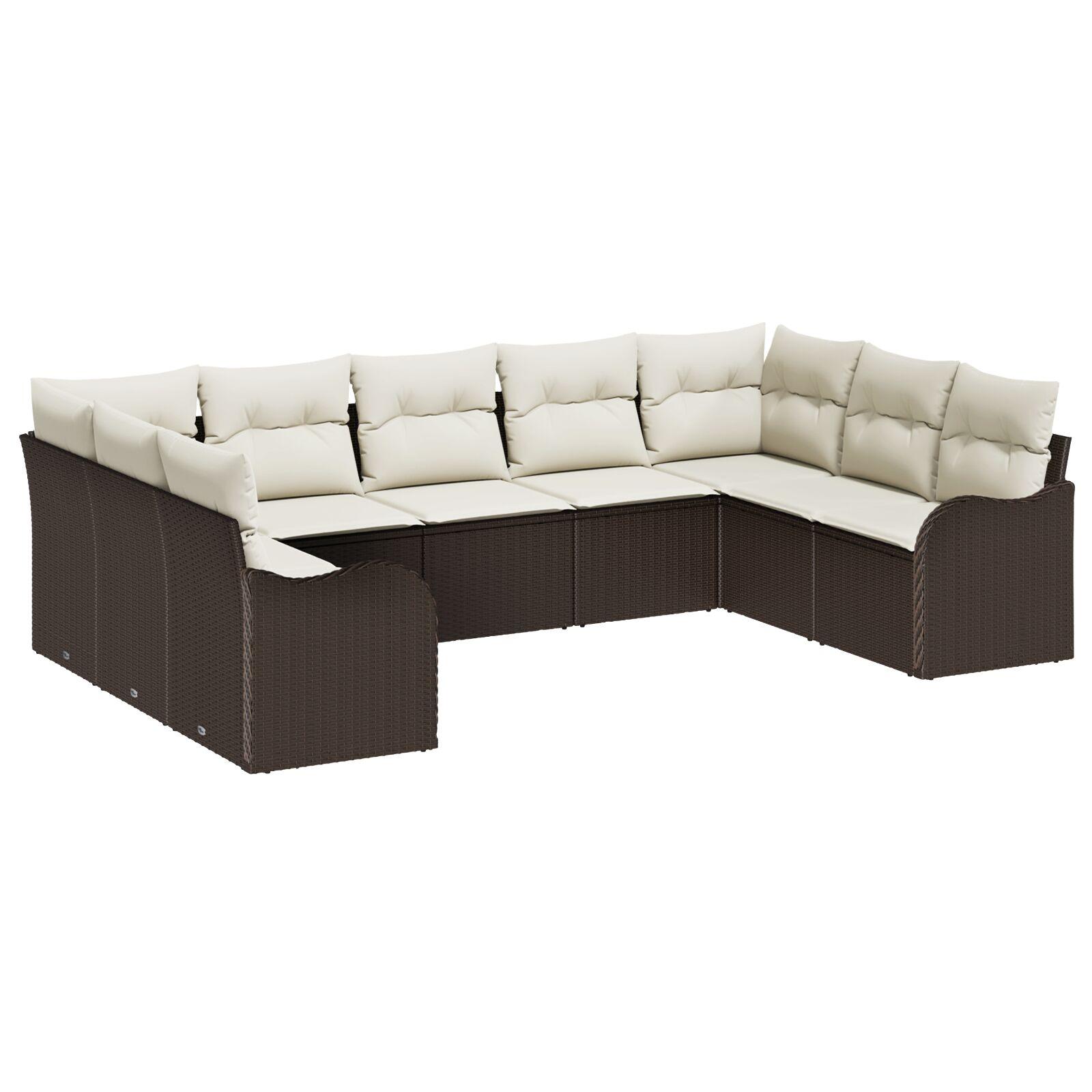 Havesofa Sæt med pude 9 stk Brun Poly rattan