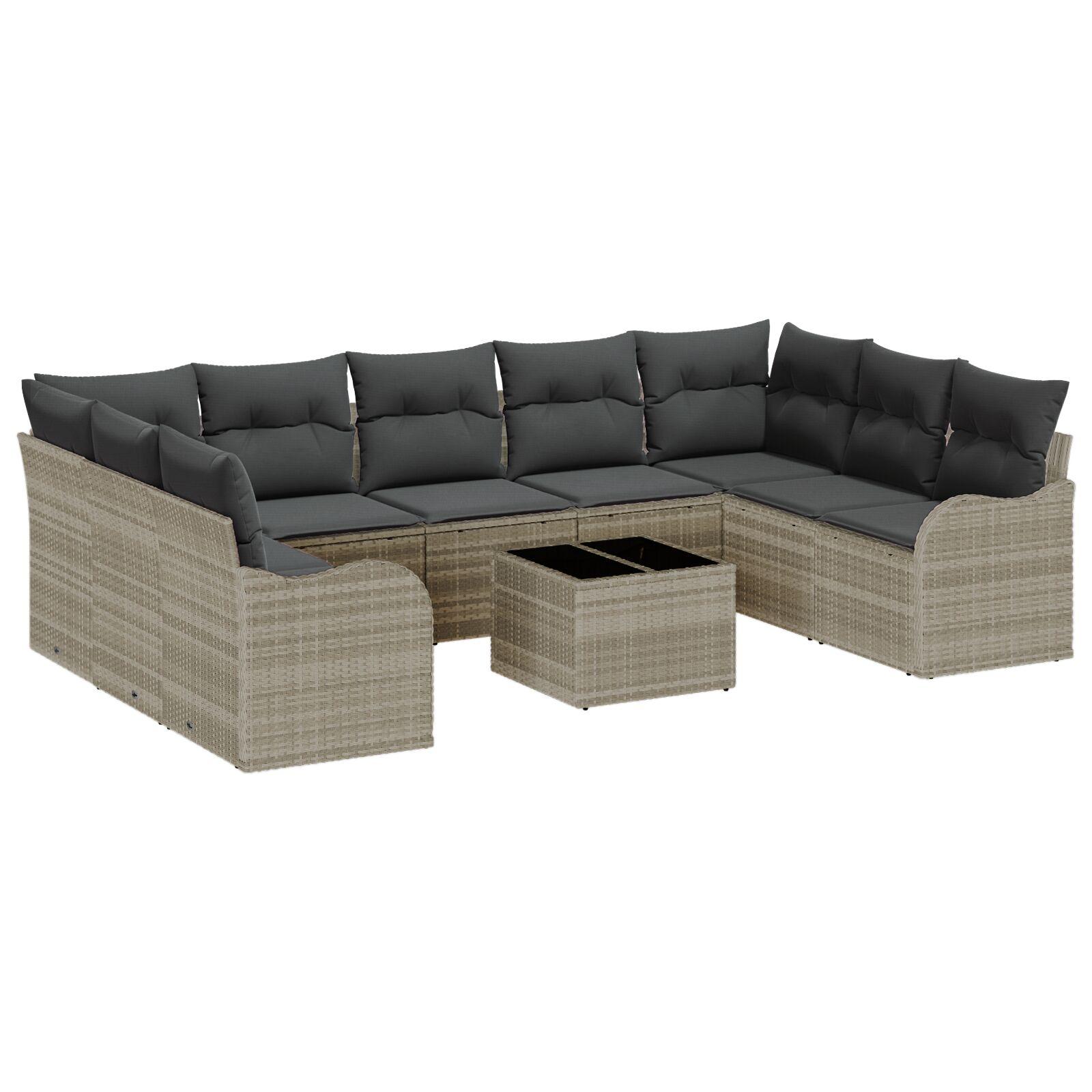 Havesofa-sæt i lysegrå polyrattan - 10 dele, modulopbygget lounge til terrasse og have