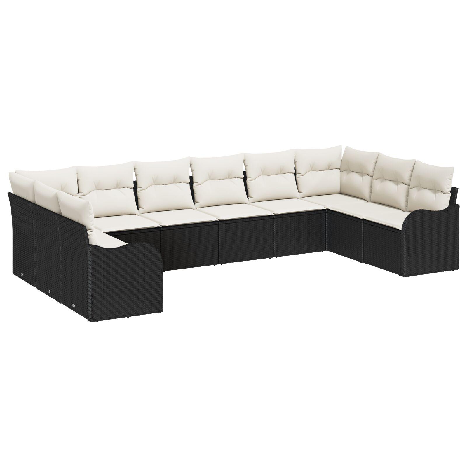 Havesofa Sæt med pude 10 stk Sort Poly rattan