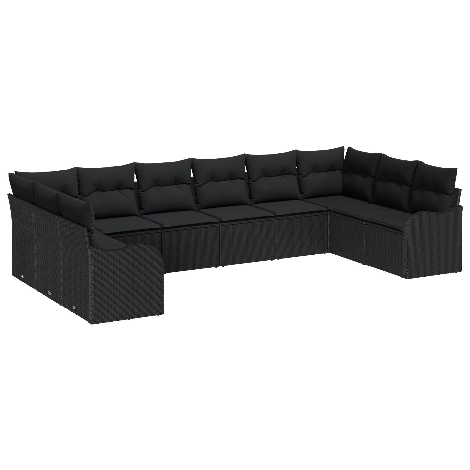 Havesofa Sæt med pude 10 stk Sort Poly rattan